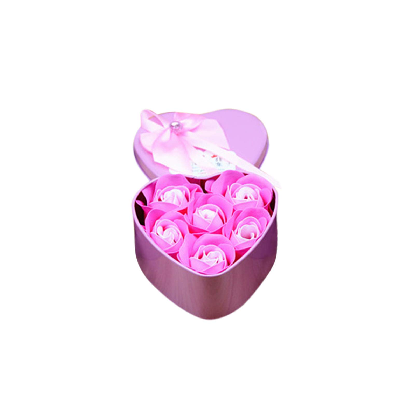 XIANGBINXUAN Valentine's Day Rose Soap Gift Set - Pink Heart-Shaped Artificial Flower Soap in Elegant Gift Box | Romantic Present for Anniversary, Wedding, Mother's Day & Home Decor