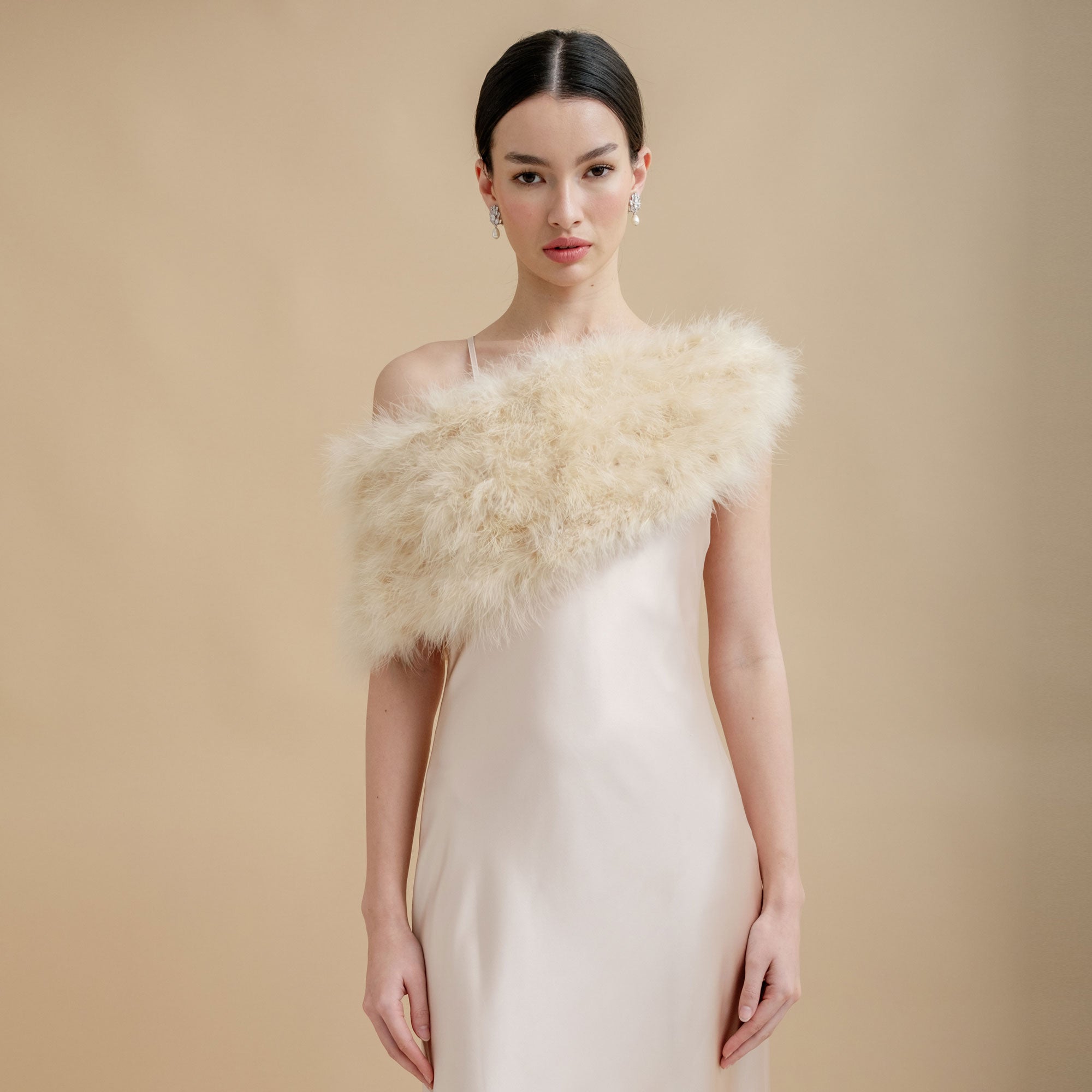 Champagne Feather Bridal Stole Shawl - Elegant Wedding Accessory for Brides (Size 16-24) | Perfect for Weddings, Prom & Formal Events