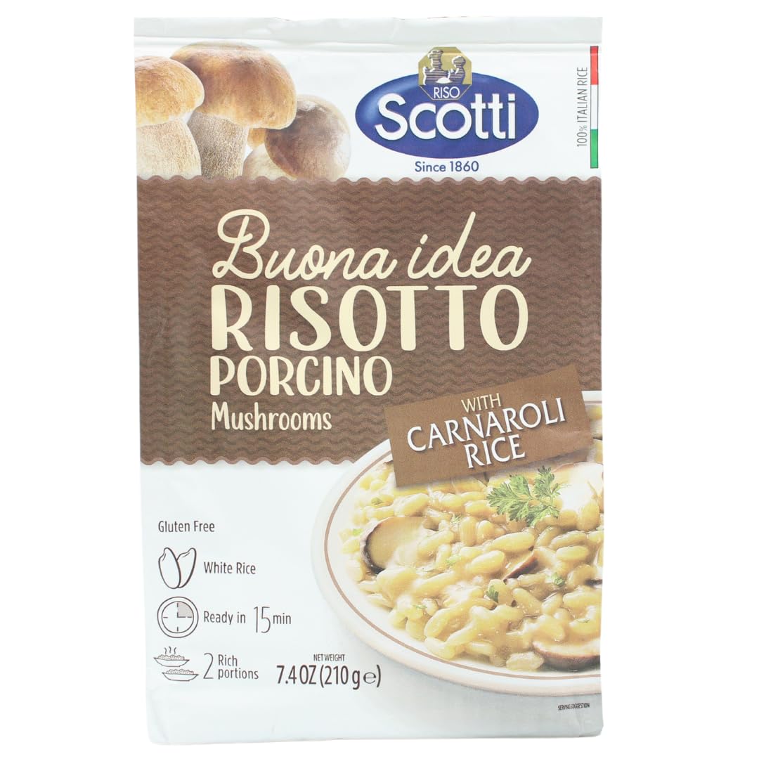 Riso Scotti Porcini Mushroom & Carnaroli Rice Risotto - Authentic Italian Ready Meal (7.4 oz) | Easy to Cook Just Add Water | Perfect Quick Dinner Side Dish for Busy Weeknights | 2-3 Servings