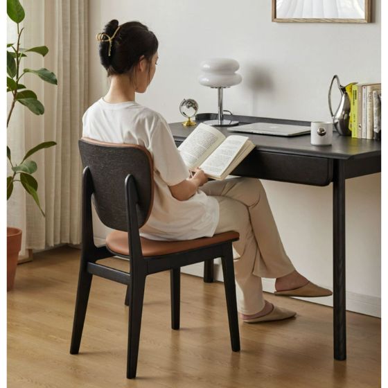 Premium Oak Solid Wood Organic Leather Soft Chair - Comfortable & Stylish Seating for Living Room, Office, or Lounge