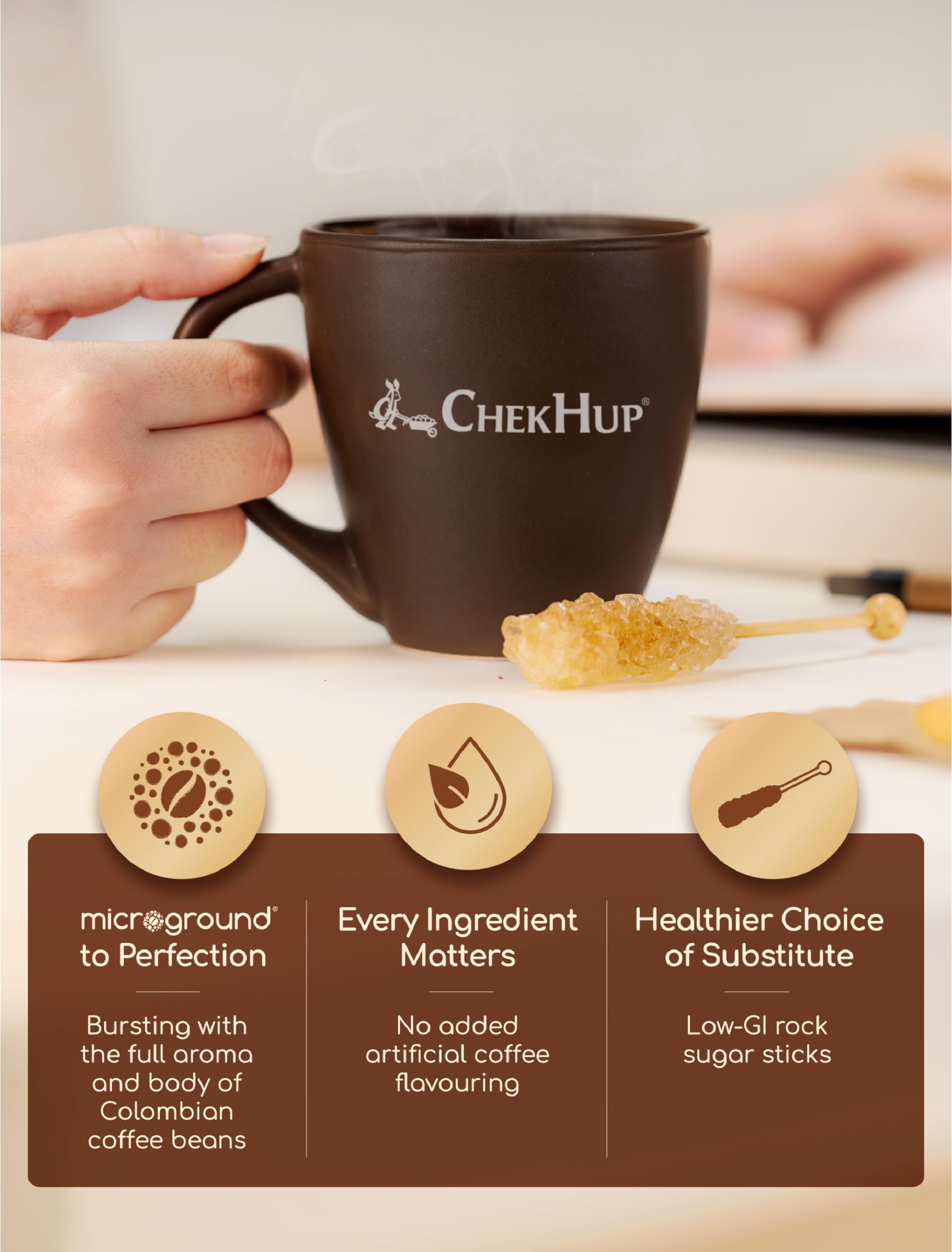 Chek Hup Microground Colombian Cappuccino Instant Coffee - 6 Sachets (6 Pack) | Rich & Creamy Coffee Mix for Office, Home & Travel | Perfect for Breakfast, Afternoon Break or Gift Giving