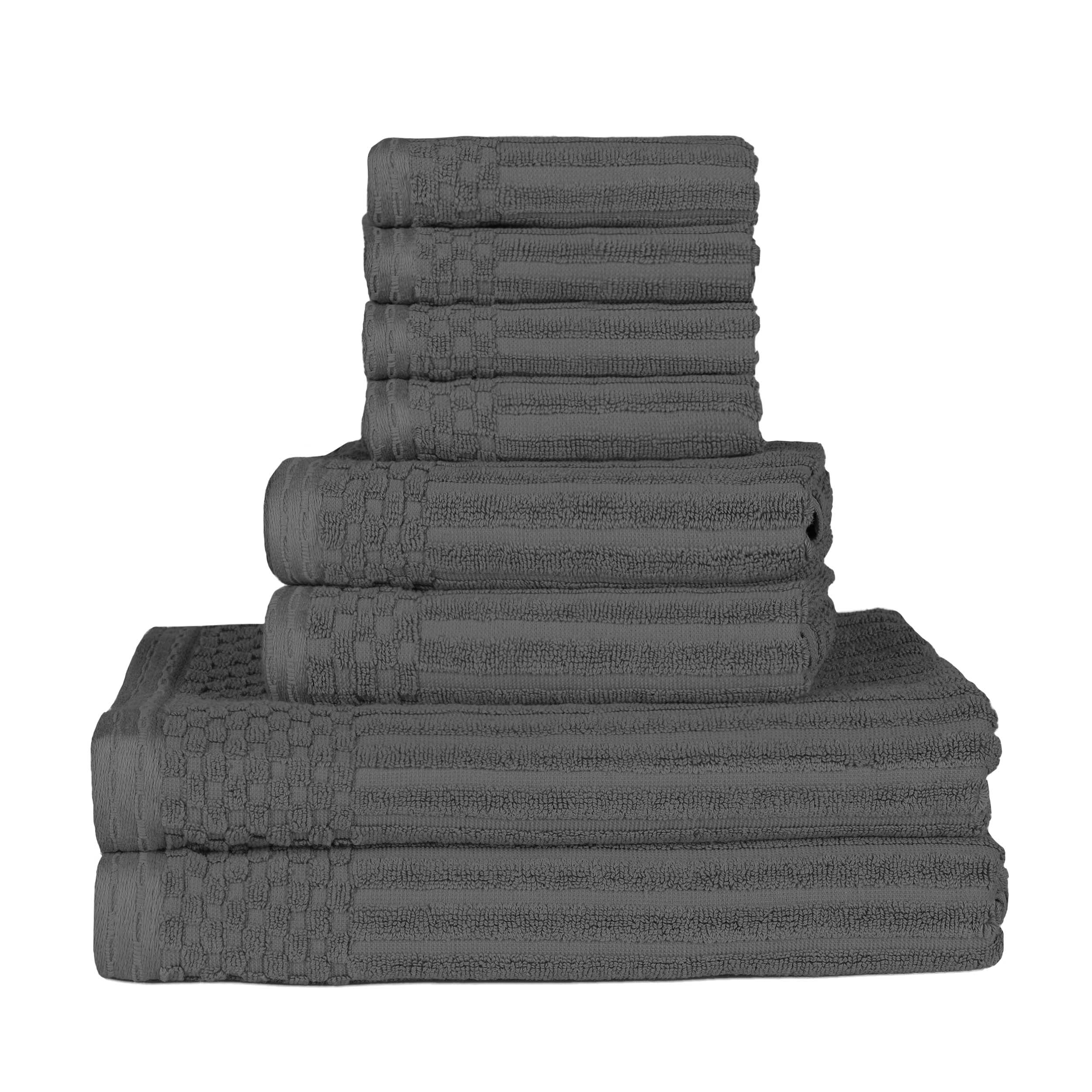 Premium 8-Piece Cotton Ribbed Towel Set - Soft, Absorbent & Medium Weight Bath Towels for Spa, Gym & Luxury Home Use
