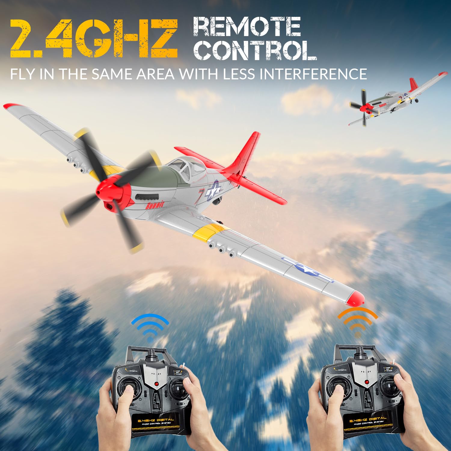 4 Channel 2.4GHz RC Airplane P51 Mustang - Ready to Fly RTF Remote Control Plane with Xpilot Stabilization, 3 Flight Modes & One Key Aerobatics for Beginners & Adults (Red) | Outdoor Hobby Flying, Backyard Fun, RC Aviation Training