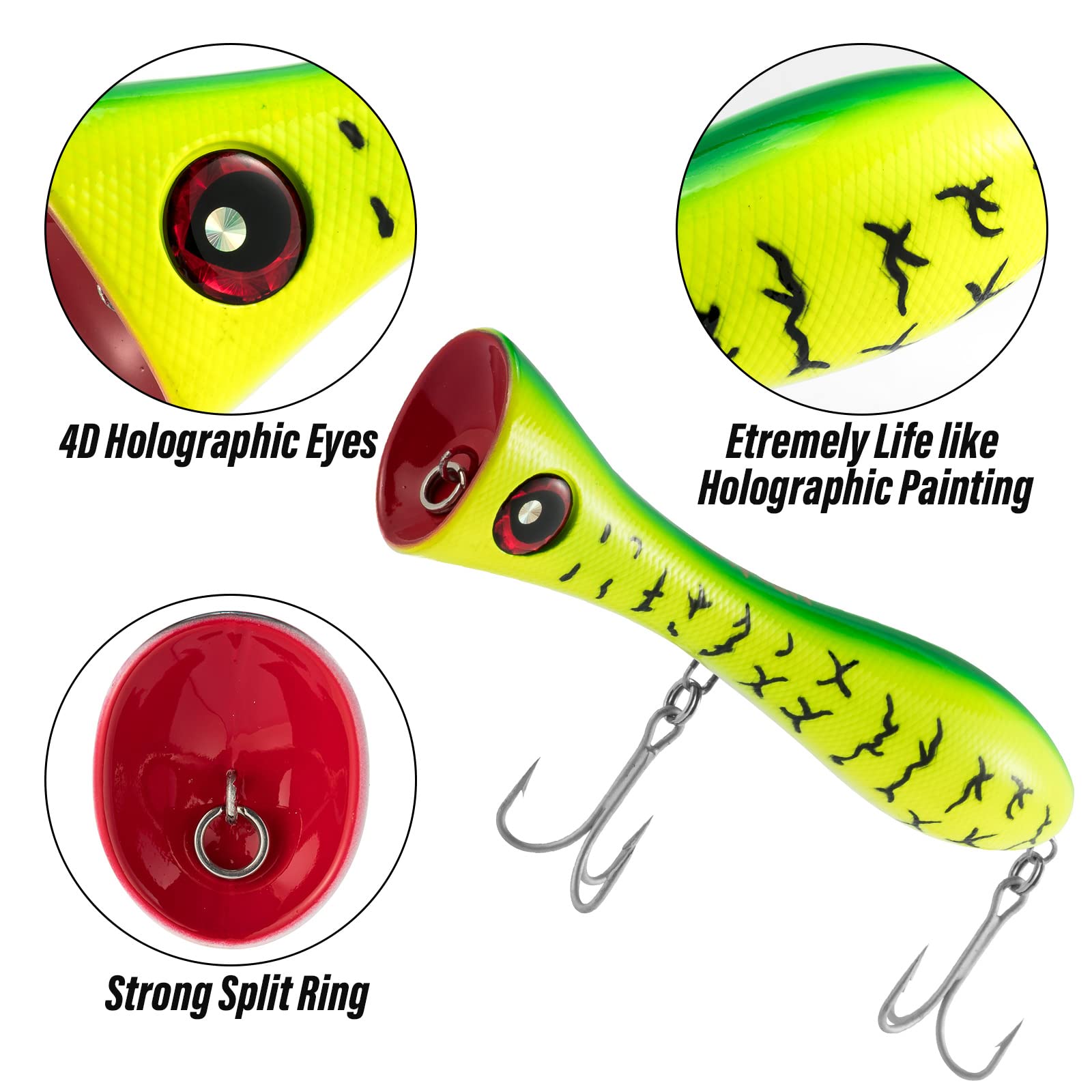 Dr.Fish 8-Inch Topwater Popper Saltwater Fishing Lure with VMC Treble Hooks - GT Popper Surf Fishing Lure for Striper, Tuna & Bluefish - Pencil Popper Offshore Fishing Plug - Ideal for Surf Casting, Trolling & Saltwater Game Fishing