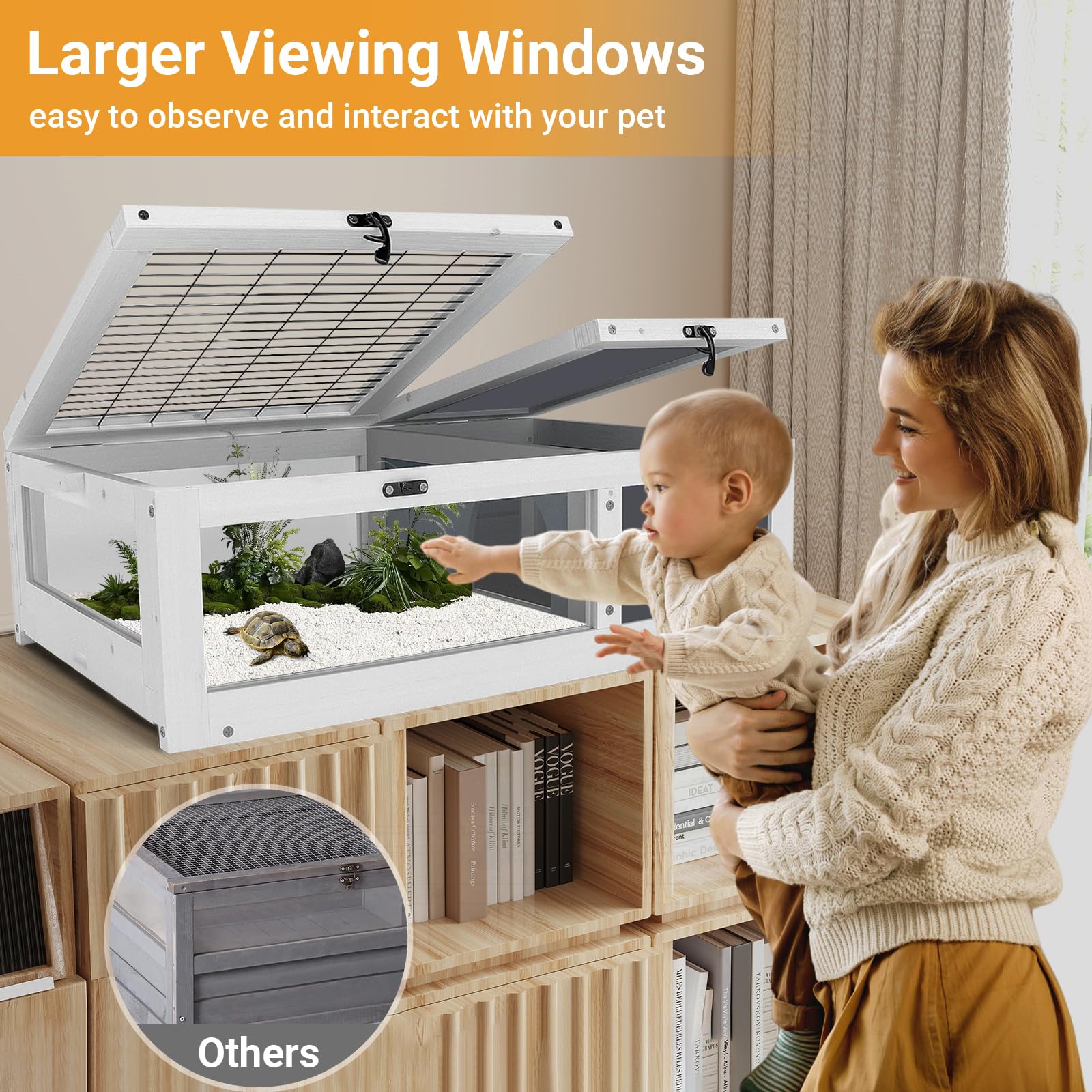 Premium Wooden Tortoise Habitat with 2 Leak-Proof Trays - Large Turtle Enclosure with Openable Lids - Indoor/Outdoor Reptile House for Tortoises, Bearded Dragons & Hamsters - Perfect for Backyard, Patio or Terrarium Setup