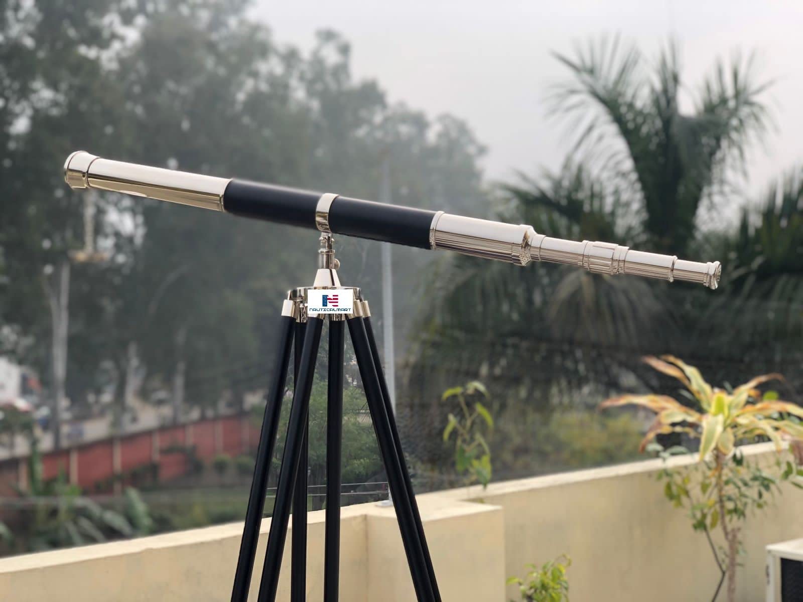 Nautical-Mart 60'' Brass Floor Standing Telescope with Tripod - Chrome Finish | Perfect for Marine Navigation, Stargazing & Outdoor Exploration