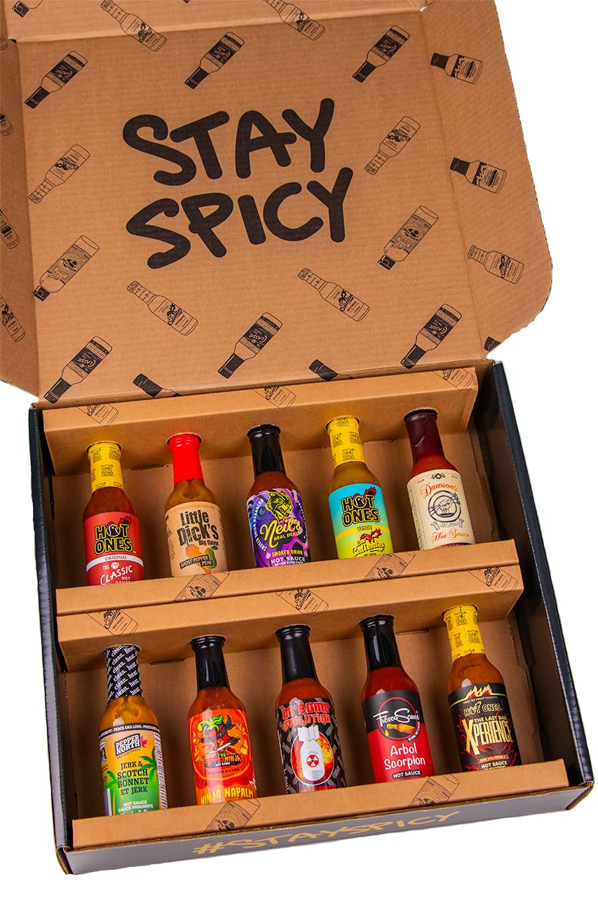 Hot Ones Season 25 Hot Sauce Gift Set - 10-Pack Small Batch Hot Sauce Variety Pack (5 fl oz Bottles) - Natural Ingredients, Unique Spicy Gifts for Hot Sauce Lovers - Perfect for Hot Wings Challenge, BBQ Parties & Foodie Gifts