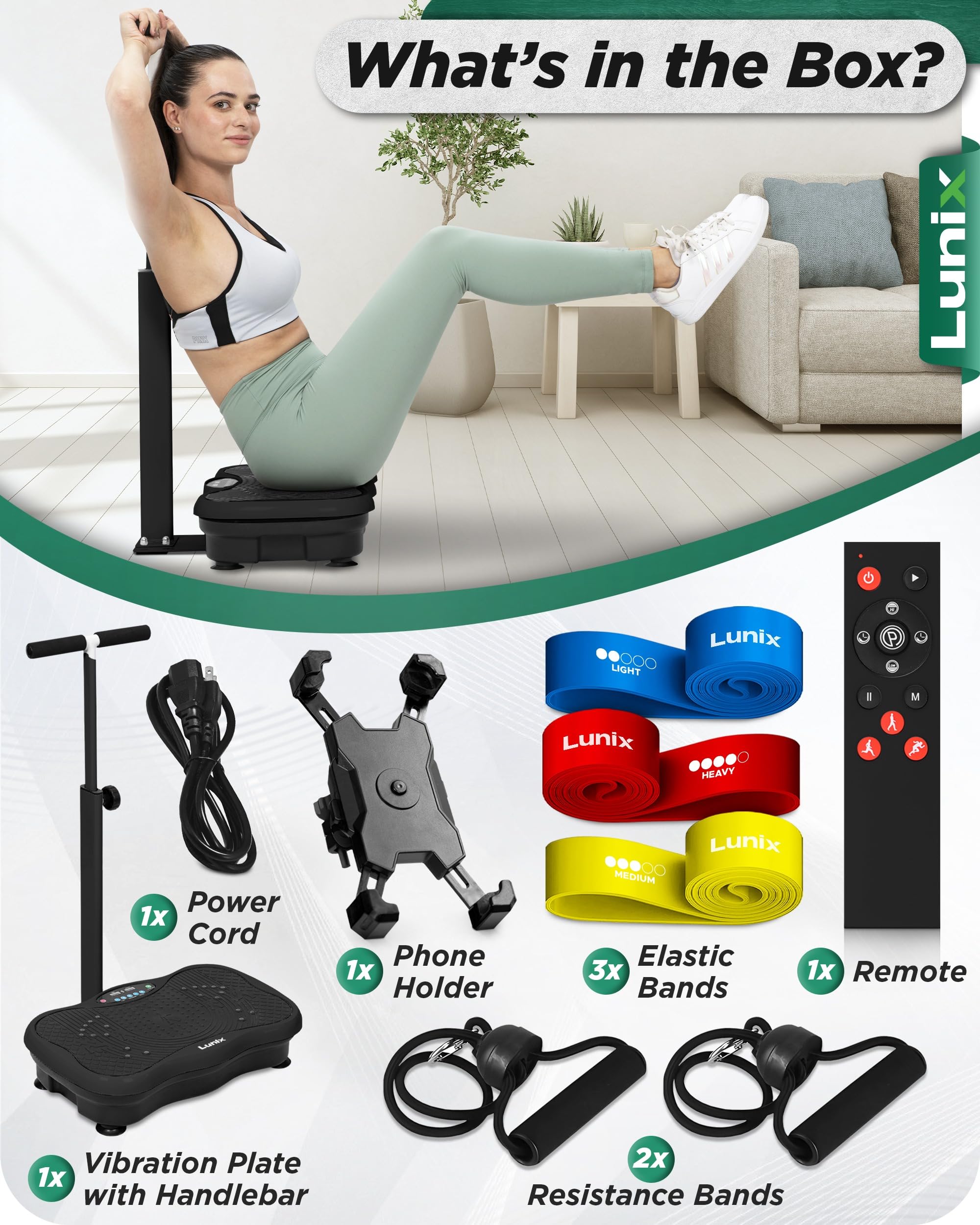 Lunix LX18 Whole Body Vibration Plate with Handles & Magnetic Therapy - Power Plate Exercise Machine for Lymphatic Drainage, Home Workout & Fitness - Includes Phone Holder & Remote (Ideal for Home Gym, Physical Therapy & Weight Loss)