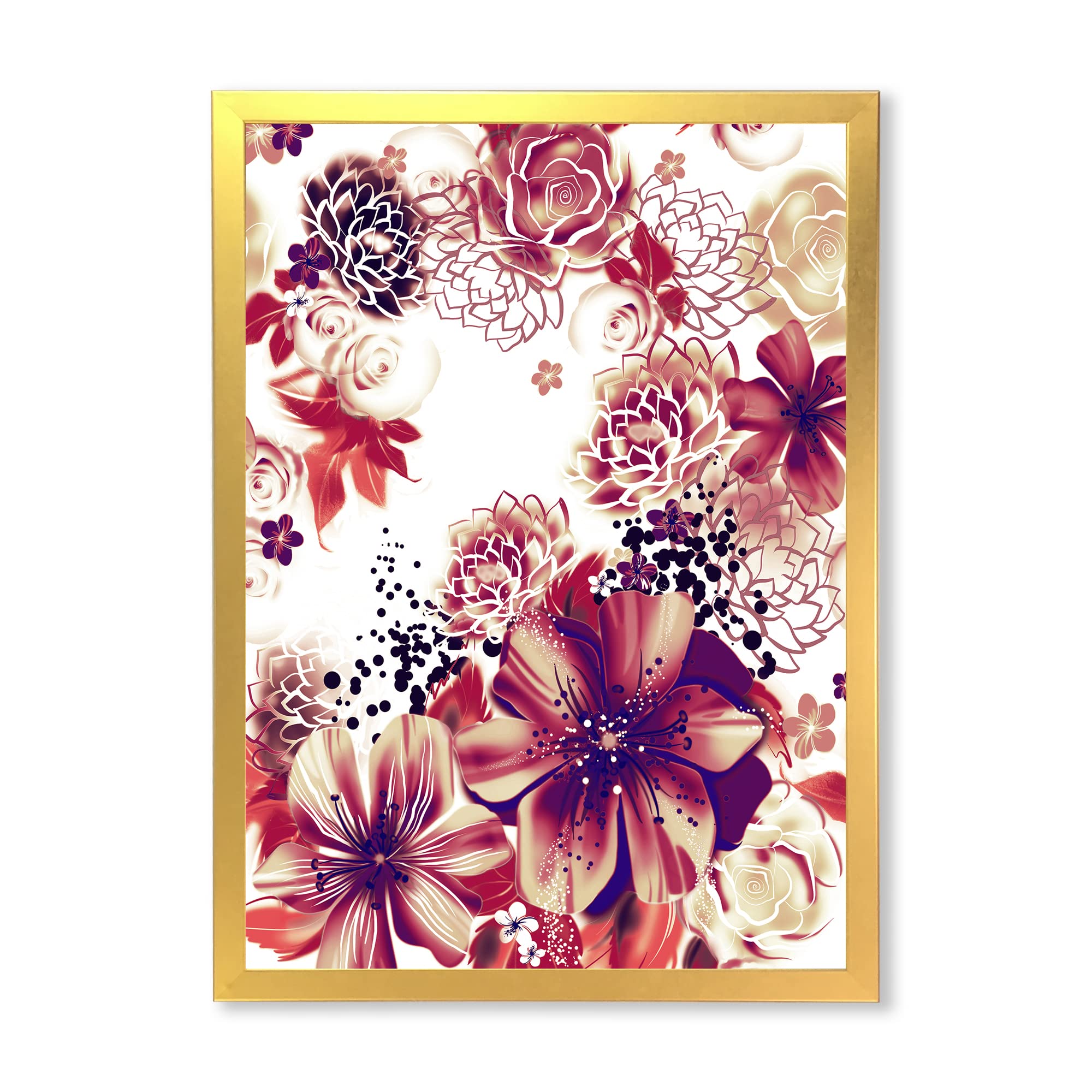 Vintage Floral Framed Wall Art - Pink & Yellow Retro Flower Painting for Living Room, Bedroom & Office Decor | Traditional Home Wall Decor