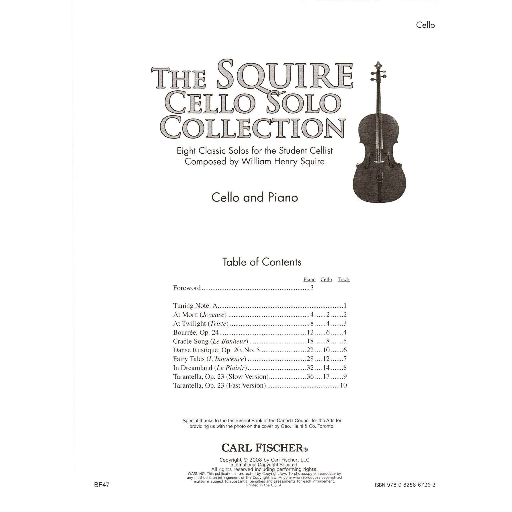 BF47 - The Squire Cello Solo Collection Sheet Music Book for Professional Musicians & Students - Perfect for Concerts, Recitals & Practice Sessions