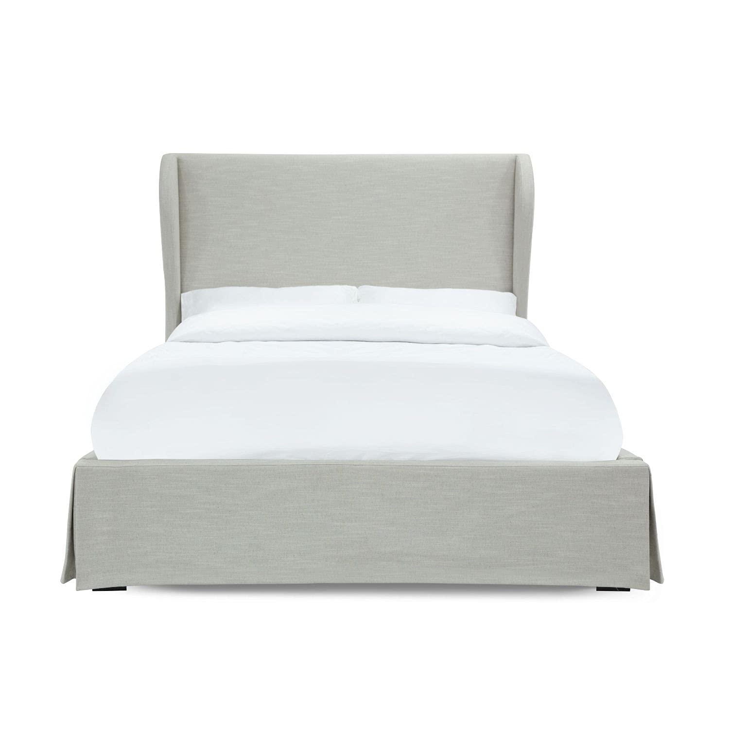 Modus Hera Queen Upholstered Skirted Panel Bed Frame with Tufted Headboard - Oatmeal Linen Fabric - Elegant Bedroom Furniture for Master Suite, Guest Room & Apartment
