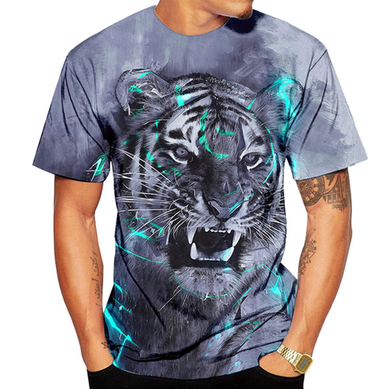 3D Printed Tiger Graphic Men's Loose Fit Short Sleeve T-Shirt - Summer Casual Novelty Tee for Streetwear, Gym & Outdoor Activities