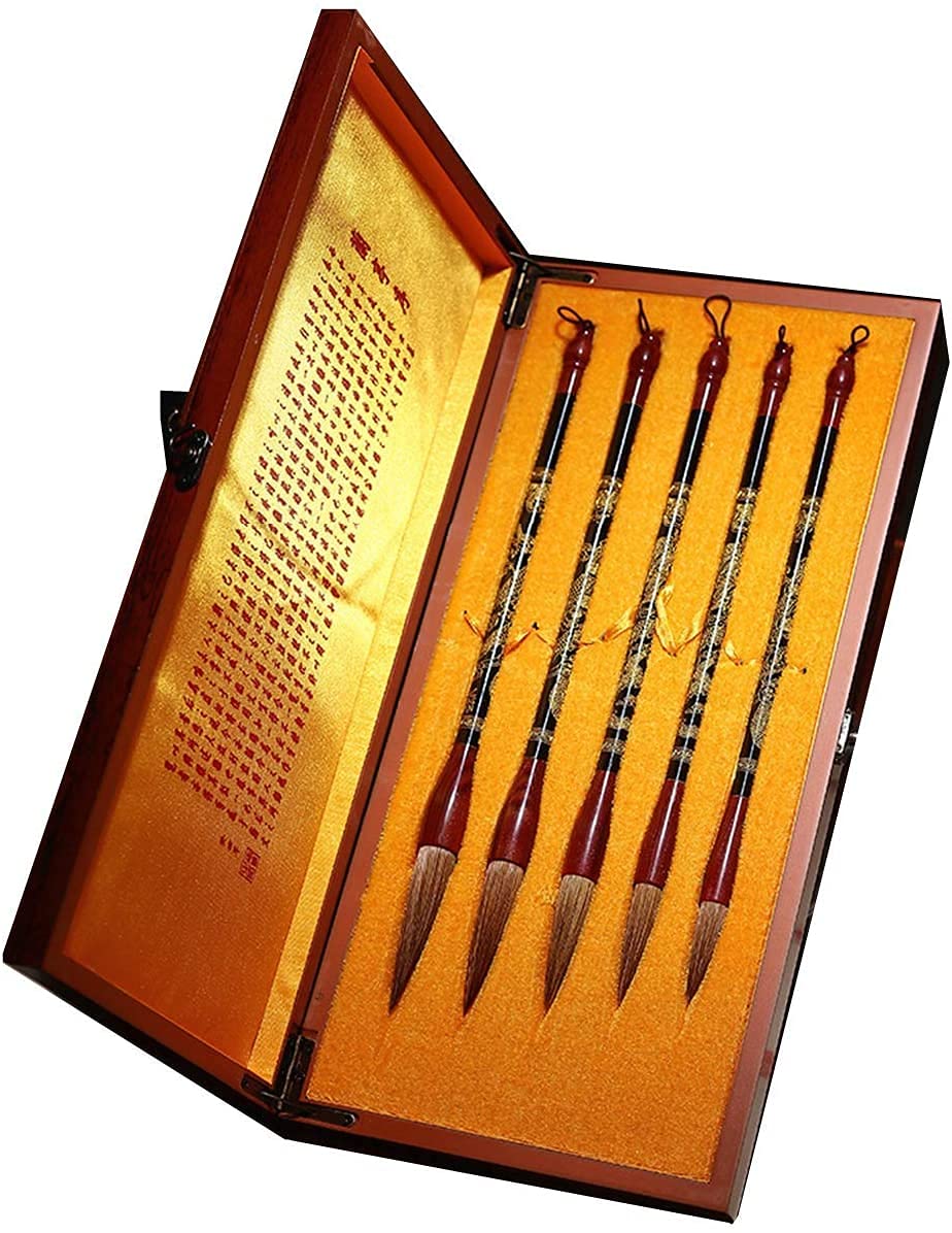 Premium Chinese Calligraphy Brush Set - 5 Piece Wolf Hair Calligraphy Pens for Beginners, Traditional Sumi Ink Writing & Painting Tools - Perfect Gift for Artists, Calligraphy Enthusiasts & Home Decor (Ideal for Zen Meditation, Asian Art Practice & Creative Lettering)