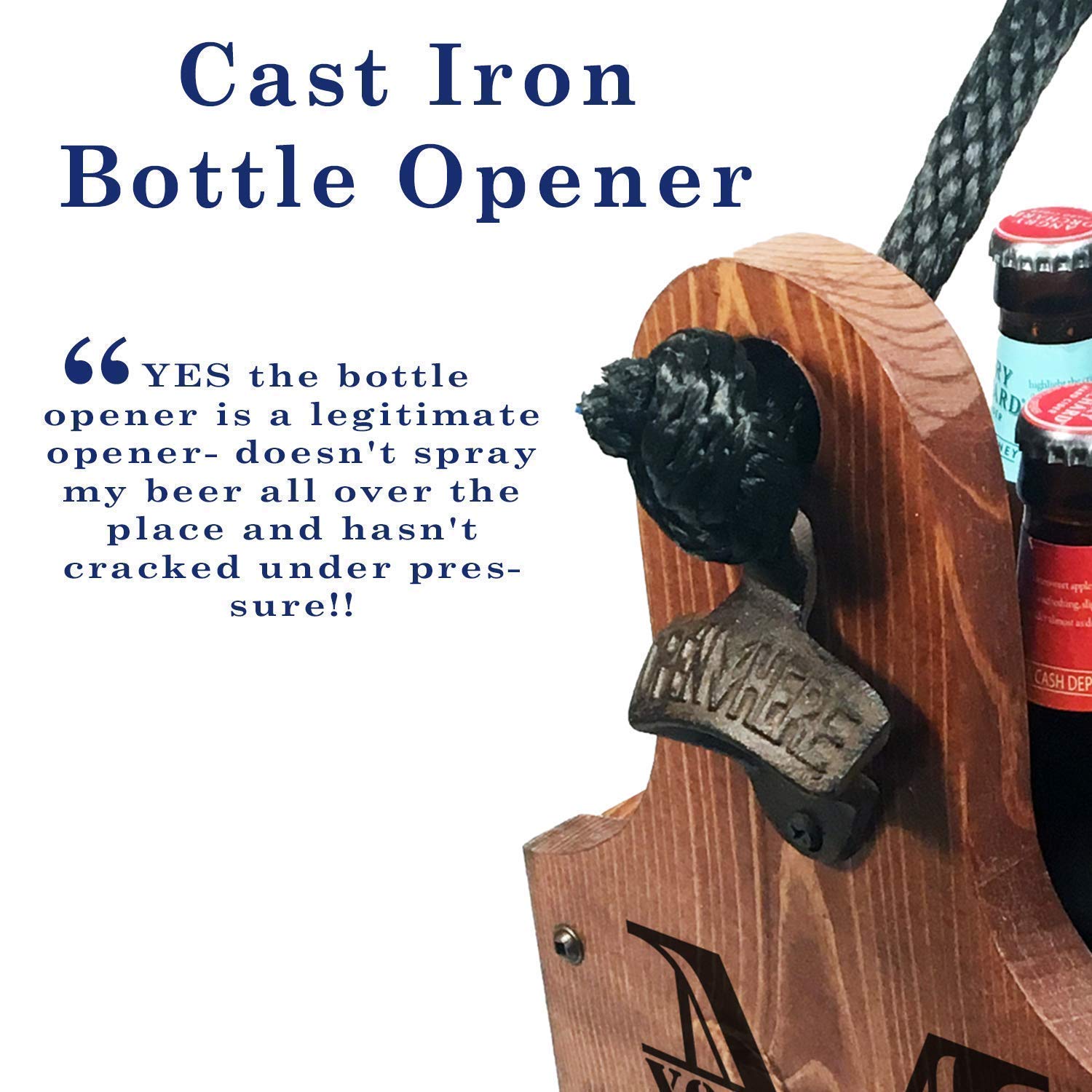Personalized Wooden Beer Caddy with Bottle Opener & Magnetic Cap Catcher - Handmade Rustic 6-Pack Carrier, Custom Monogram & Date Gift for Men - Perfect for BBQ, Tailgating, Camping & Father's Day
