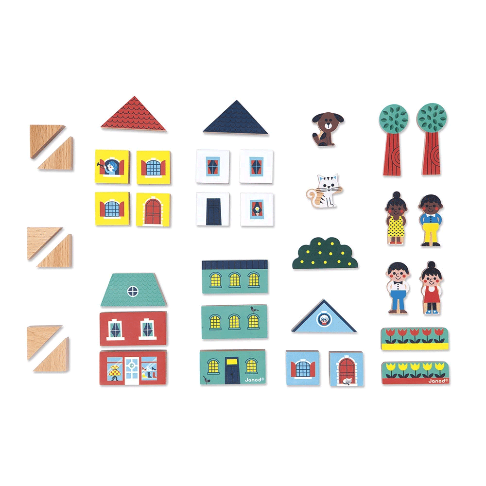 Janod City Cross Roads - Set of 36 Wooden Building Blocks for Kids | STEM Educational Toys | Creative Play for Toddlers & Preschoolers | Perfect for Birthday Gifts & Classroom Activities