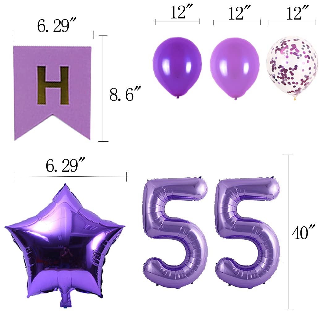 55th Birthday Party Decorations Kit - Happy Birthday Banner, Number 55 Balloons & Purple Party Supplies for 55th Birthday Celebrations - Perfect for Milestone Birthdays, Retirement Parties & Anniversary Decorations