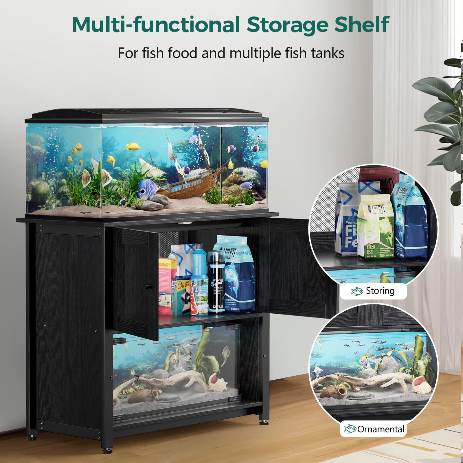 Tatub 40-50 Gallon Fish Tank Stand with Storage Cabinet | Heavy Duty Metal Aquarium Stand for Reptile Tanks & Turtle Terrariums | Supports 1000LBS | Holds 2 Aquariums | Perfect for Home, Office & Pet Store Displays