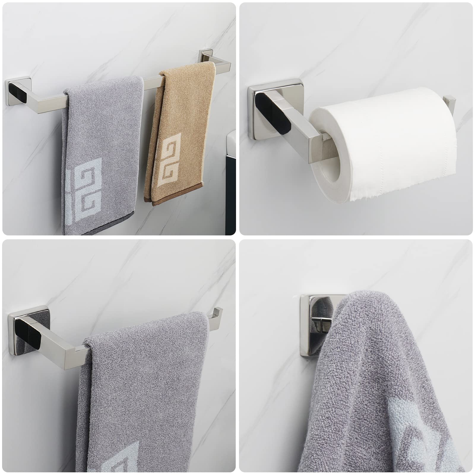 NearMoon 5-Piece Bathroom Hardware Set - 304 Stainless Steel Square Towel Rack Kit with 24