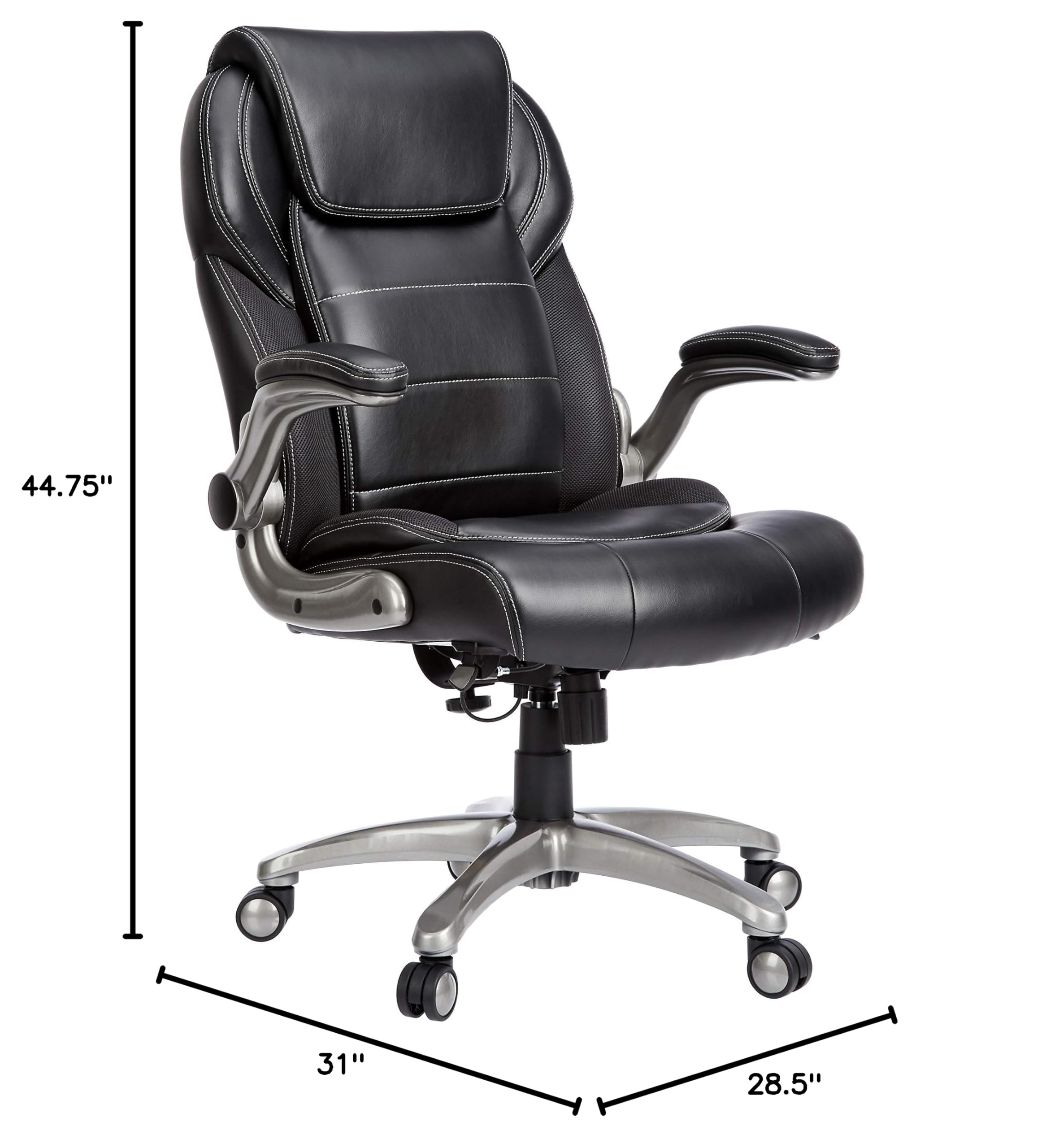 Amazon Basics Ergonomic Office Chair - High-Back Bonded Leather Executive Chair with Flip-Up Arms, Lumbar Support & Adjustable Height, Black (29.5