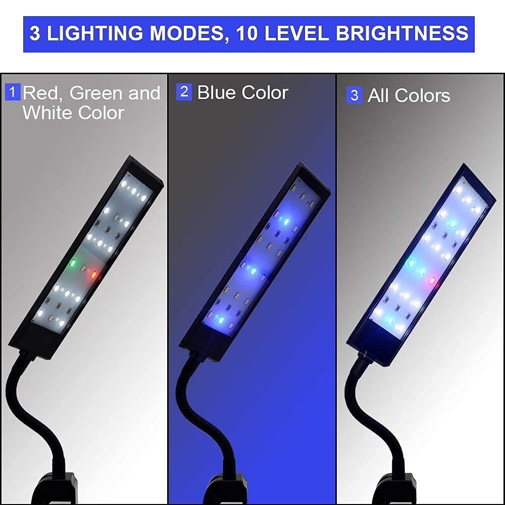 VARMHUS RGB Clip-On Aquarium Light with Timer & Dimmer - 7W Adjustable Fish Tank Lighting for Sunrise/Sunset Effects, Perfect for Freshwater Plants & Small Aquariums - Ideal for Home, Office & Aquatic Hobbyists
