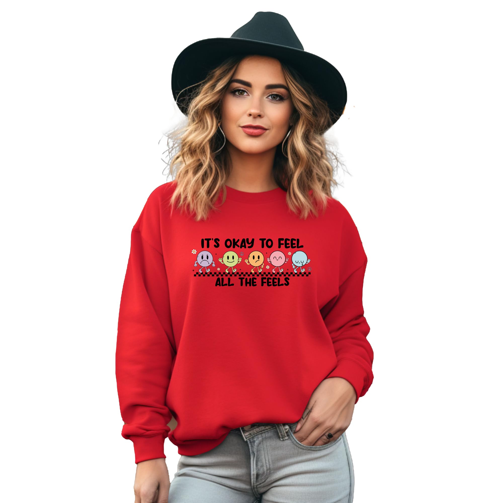 Its Okay To Feel All The Feels Sweatshirt - Emotional Support & Mental Health Awareness Hoodie for Women with Anxiety & ADHD - Soft Comfort Sweater for Therapy, Self-Care & Daily Wear (M, Sport Grey)