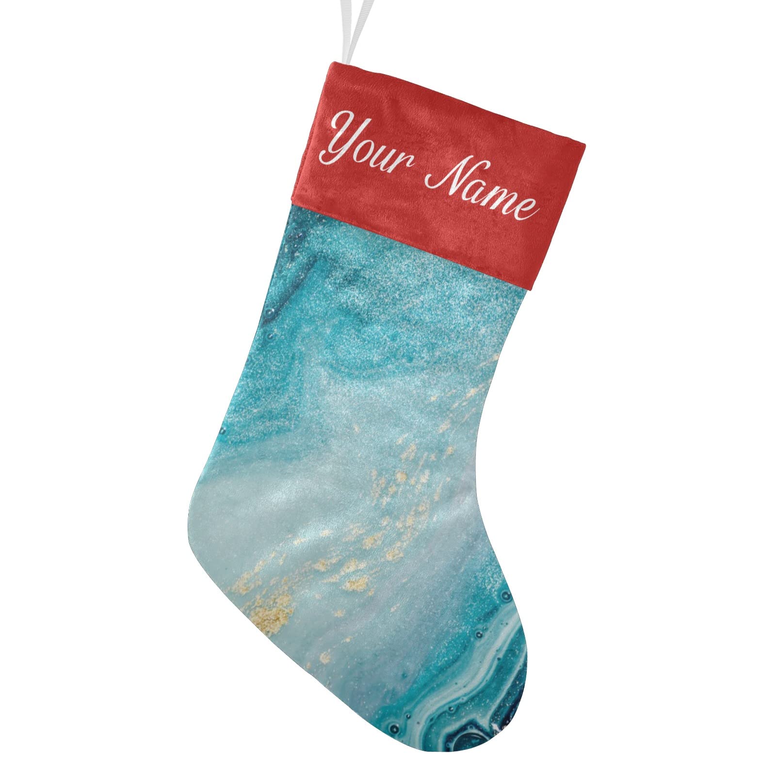 Custom Name Abstract Ocean Natural Marble Christmas Stockings - 17.52 x 7.87 Inch Holiday Decor for Fireplace, Party & Family Gift Exchange - Elegant Festive Socks for Xmas Tree Decorations