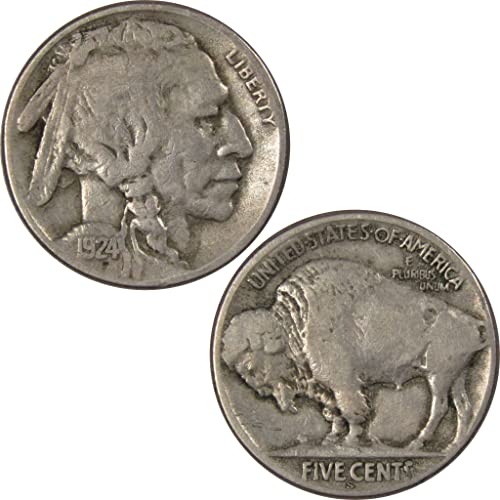 1924 S Indian Head Buffalo Nickel 5 Cent Coin - F Fine Condition - Rare US Coin Collectible for Sale - Perfect for Numismatic Collections & Historical Gift Giving