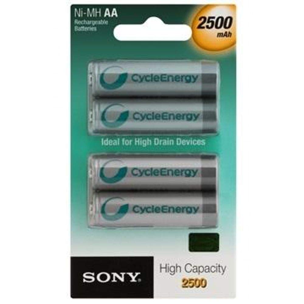 Sony NH-AA-B4EN Cycle Energy High Capacity AA Rechargeable Batteries 4-Pack (2500mAh) - Perfect for Digital Cameras, Game Controllers & Wireless Devices