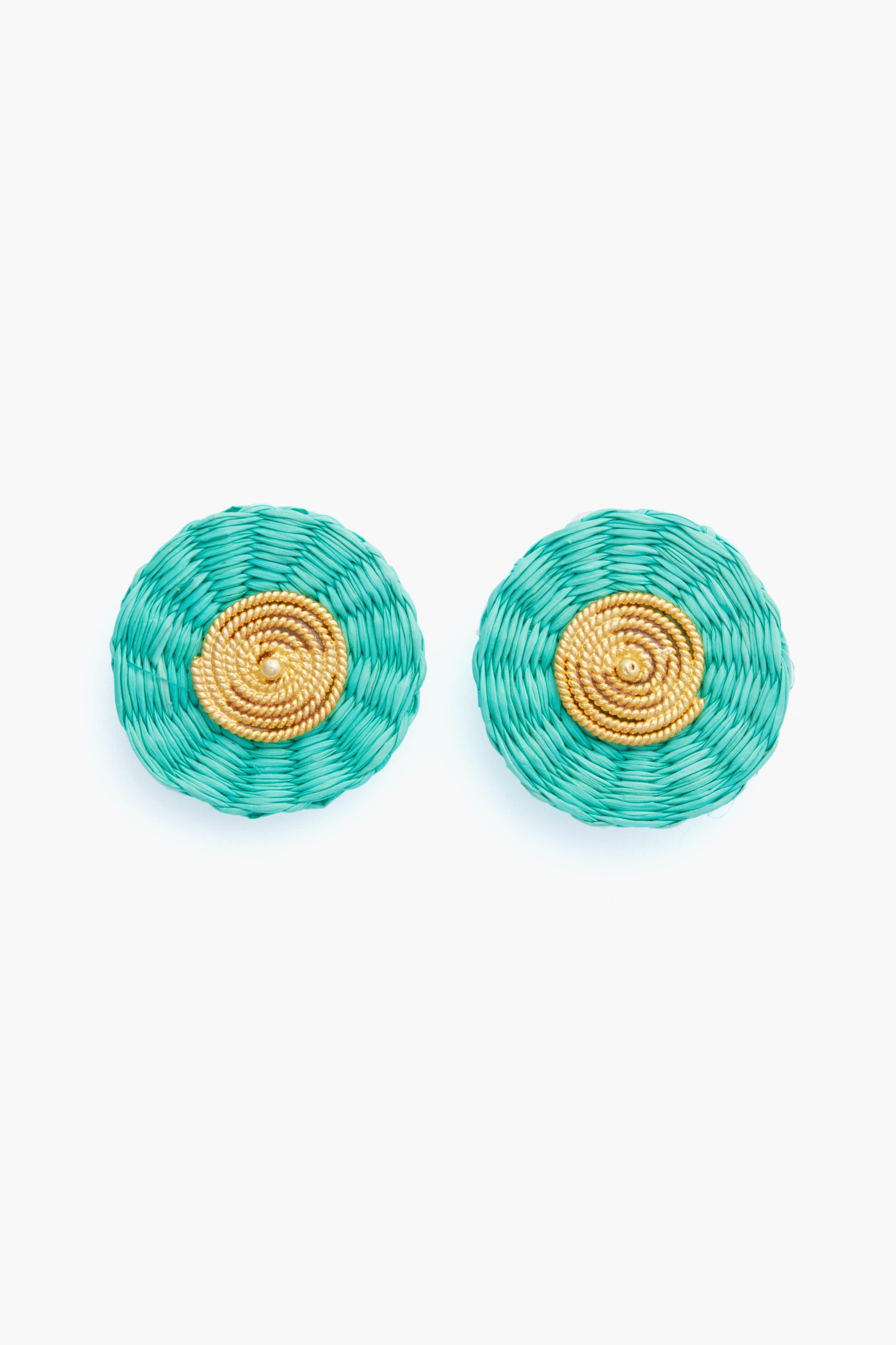 Blue Green Iraca Stud Earrings for Women - Handmade Colombian Palm Leaf Jewelry - Boho Chic Accessories for Parties, Weddings & Everyday Wear