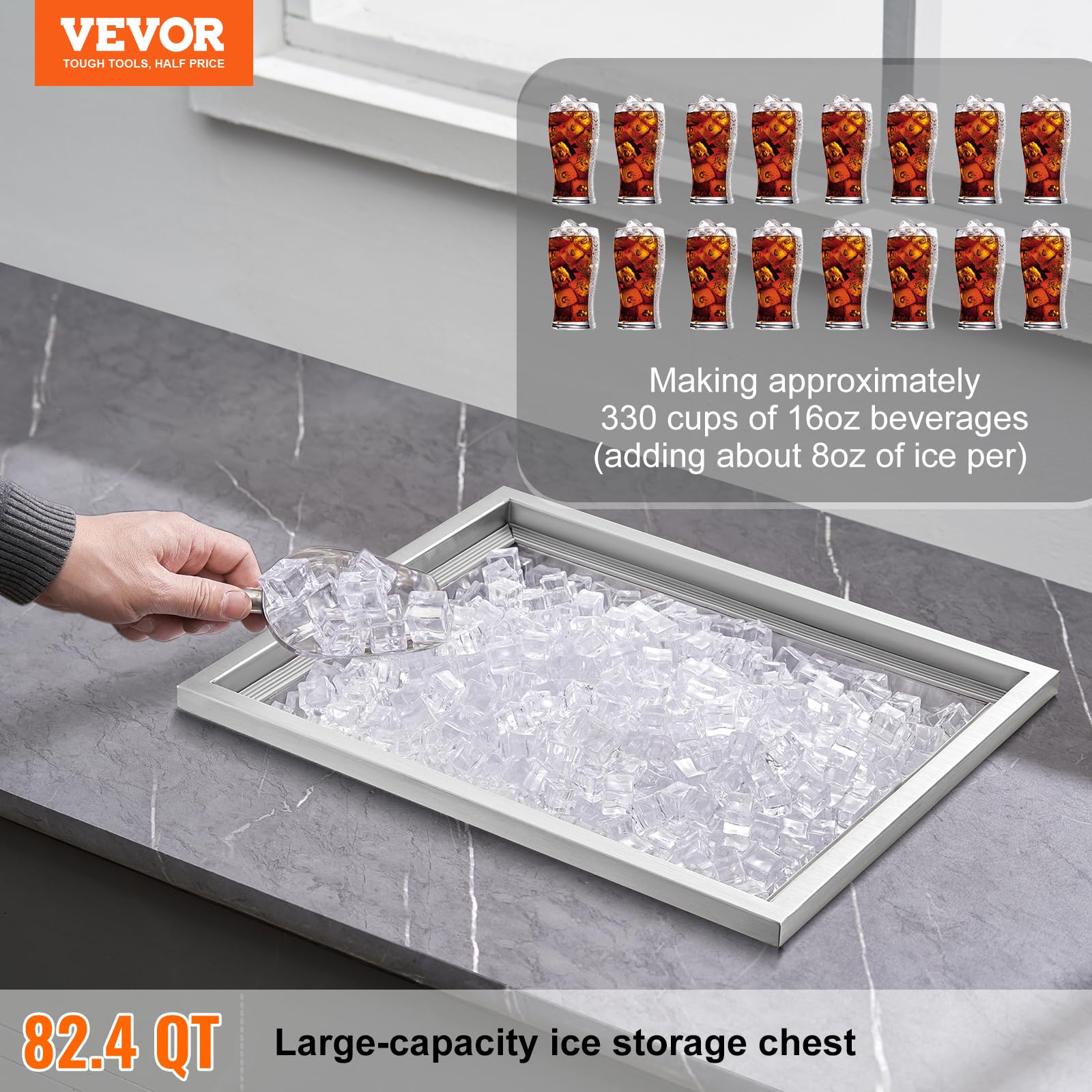 VEVOR 40 Quart Stainless Steel Drop-In Ice Chest Cooler with Cover - 22