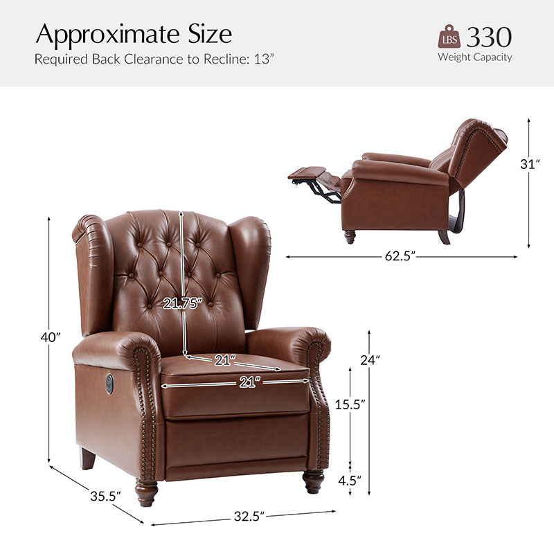 Karelie Genuine Leather Electric Recliner Chair - Power Lift Reclining Sofa with Massage & Heat for Living Room, Home Theater, and Office Relaxation