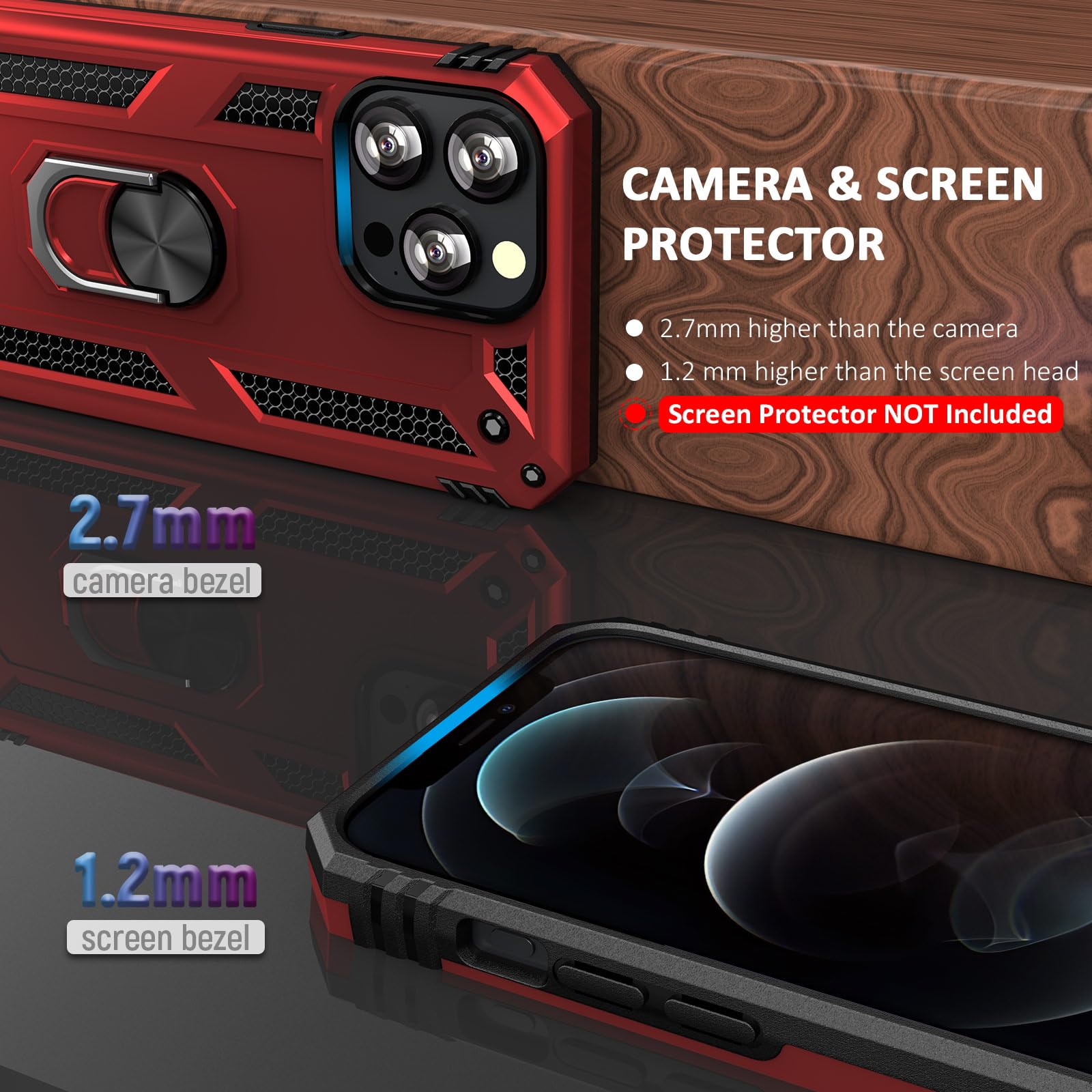 Military Grade Protective iPhone 12/iPhone 12 Pro Case with Ring Kickstand & Car Mount - Shockproof Cover for 6.1