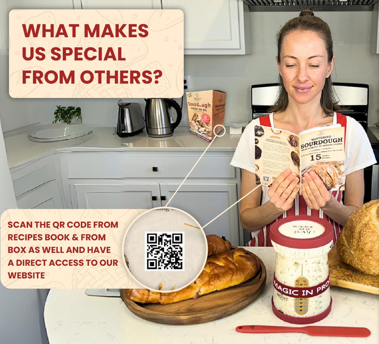 Organic Sourdough Starter Kit for Bread Baking - Includes Glass Jar, Feeding Band, Recipe Book & Baking Thermometer - Complete DIY Bread Making Supplies for Homemade Artisan Loaves - Perfect for Beginners & Home Bakers (Ideal for Gifts, Family Baking & Kitchen Experiments)