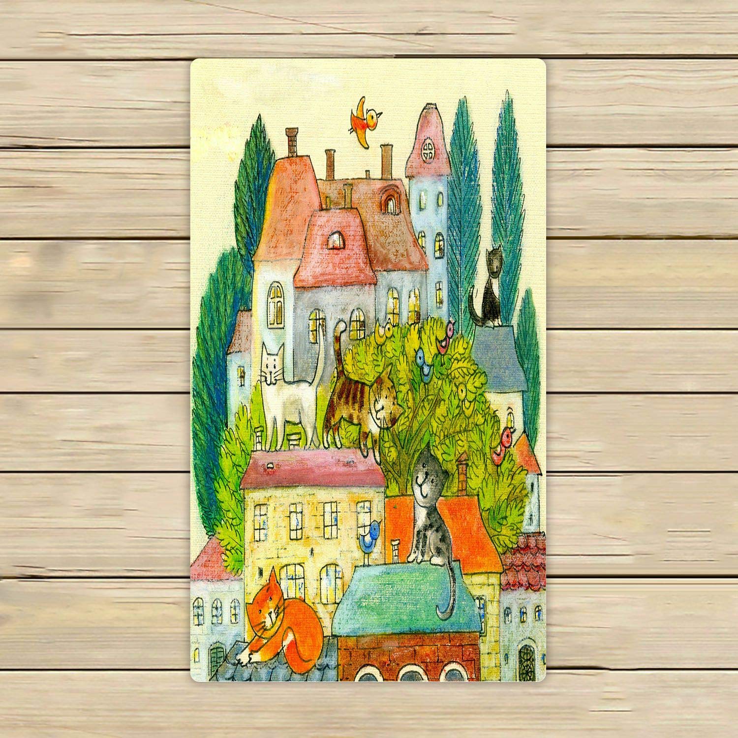 ABPHQTO Cat Illustration Roof Towels - 16x28 Inch Soft Absorbent Beach, Bath, Pool, Sports & Travel Hand Towel - Perfect for Gym, Yoga, Spa & Outdoor Activities