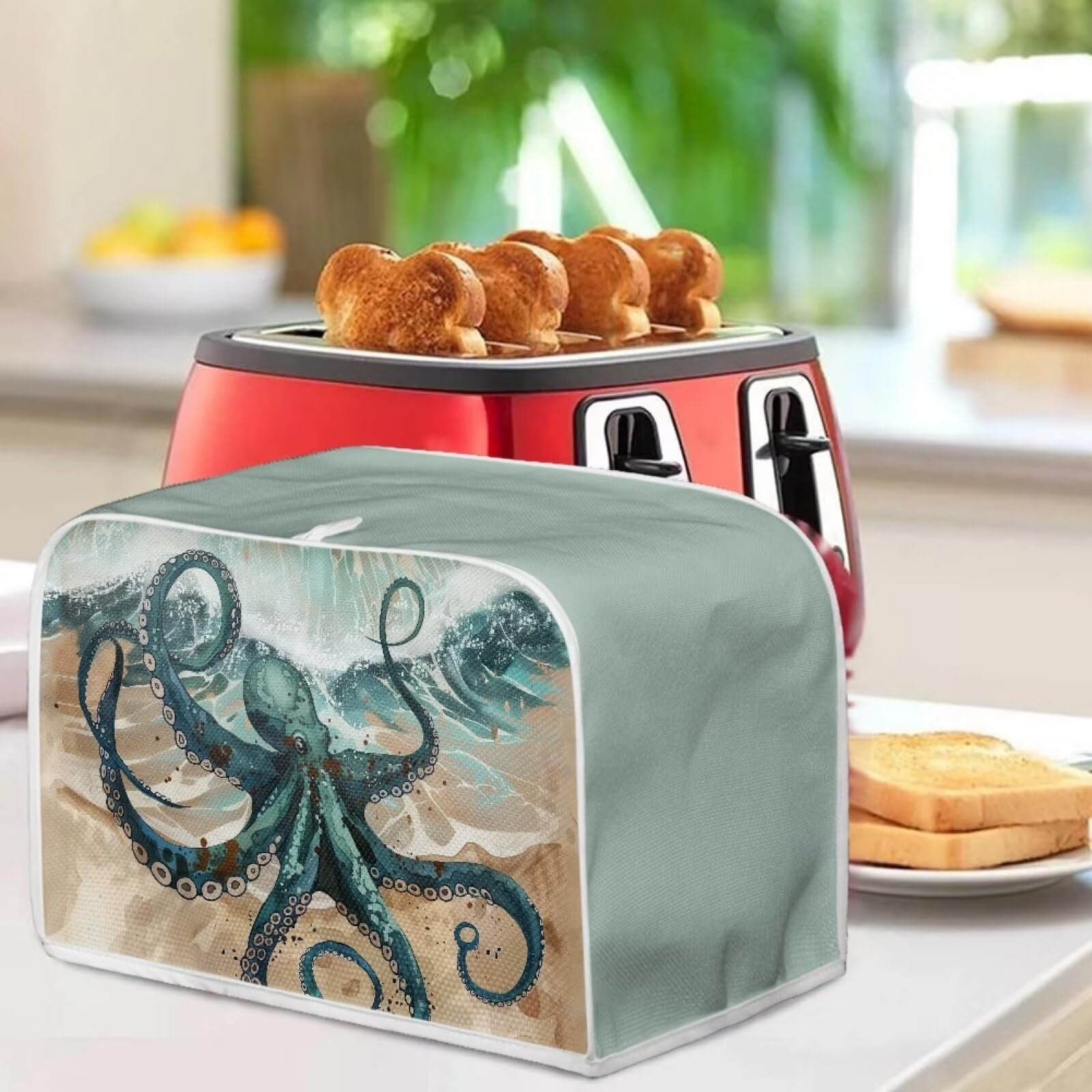 ZFRXIGN Octopus Toaster Cover - 4 Slice Toaster Oven Cover with Top Handle, Washable Kitchen Appliance Cover for Home Decor, Trendy Ocean Animal Design - Perfect for Kitchen Countertop Protection & Small Appliance Organization