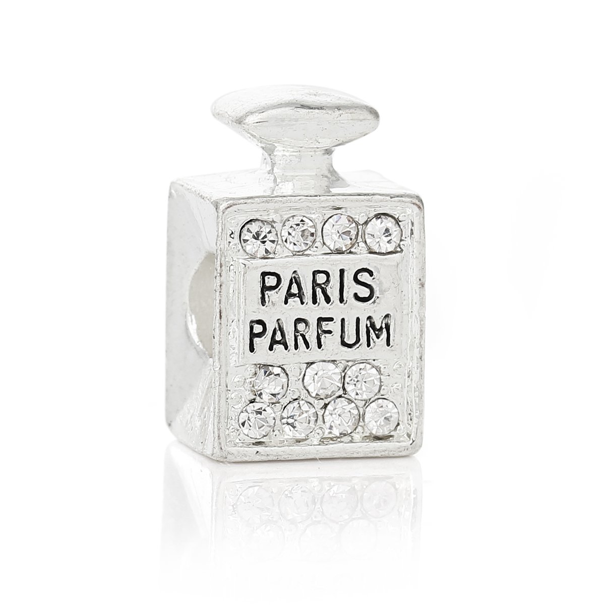 Parisian Elegance Perfume Charm Bead with Clear Rhinestone Spacer for Snake Chain Bracelet - Perfect for Women's Fashion Jewelry & Gift Giving