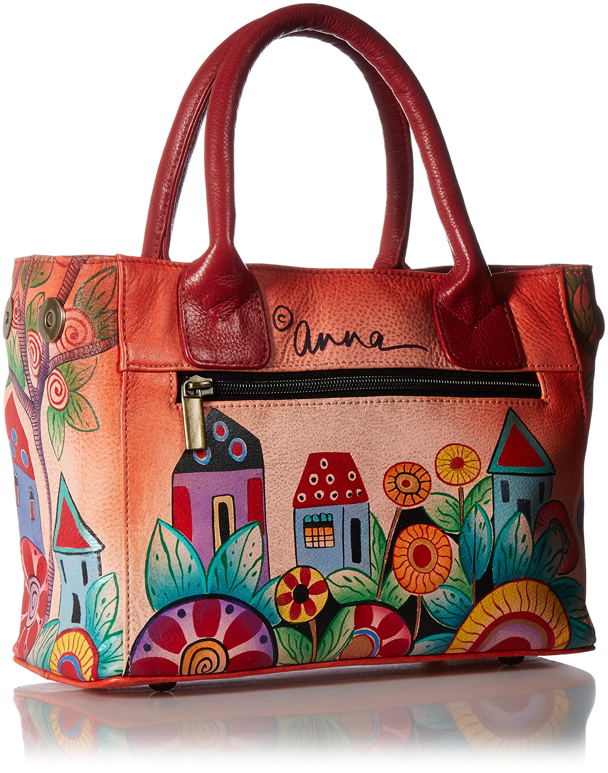 Anuschka Women's Hand-Painted Genuine Leather Convertible Tote Bag - Small Crossbody Purse with Removable Shoulder Strap | Perfect for Work, Travel & Everyday Use