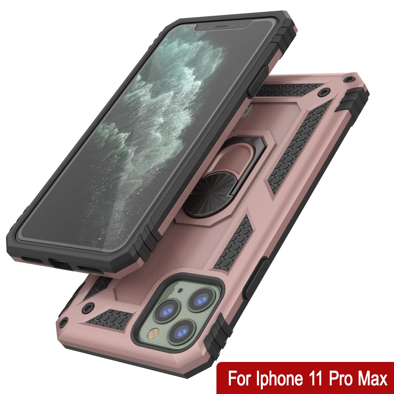 PunkCase for iPhone 11 Pro Max - Military Grade Protective Case with Metal Ring Grip & Kickstand | Dual Layer ArmorShield Series | Full Body Protection for iPhone 11 Pro Max (6.5 Inch) | Rose Gold | Perfect for Outdoor Activities, Travel & Daily Use