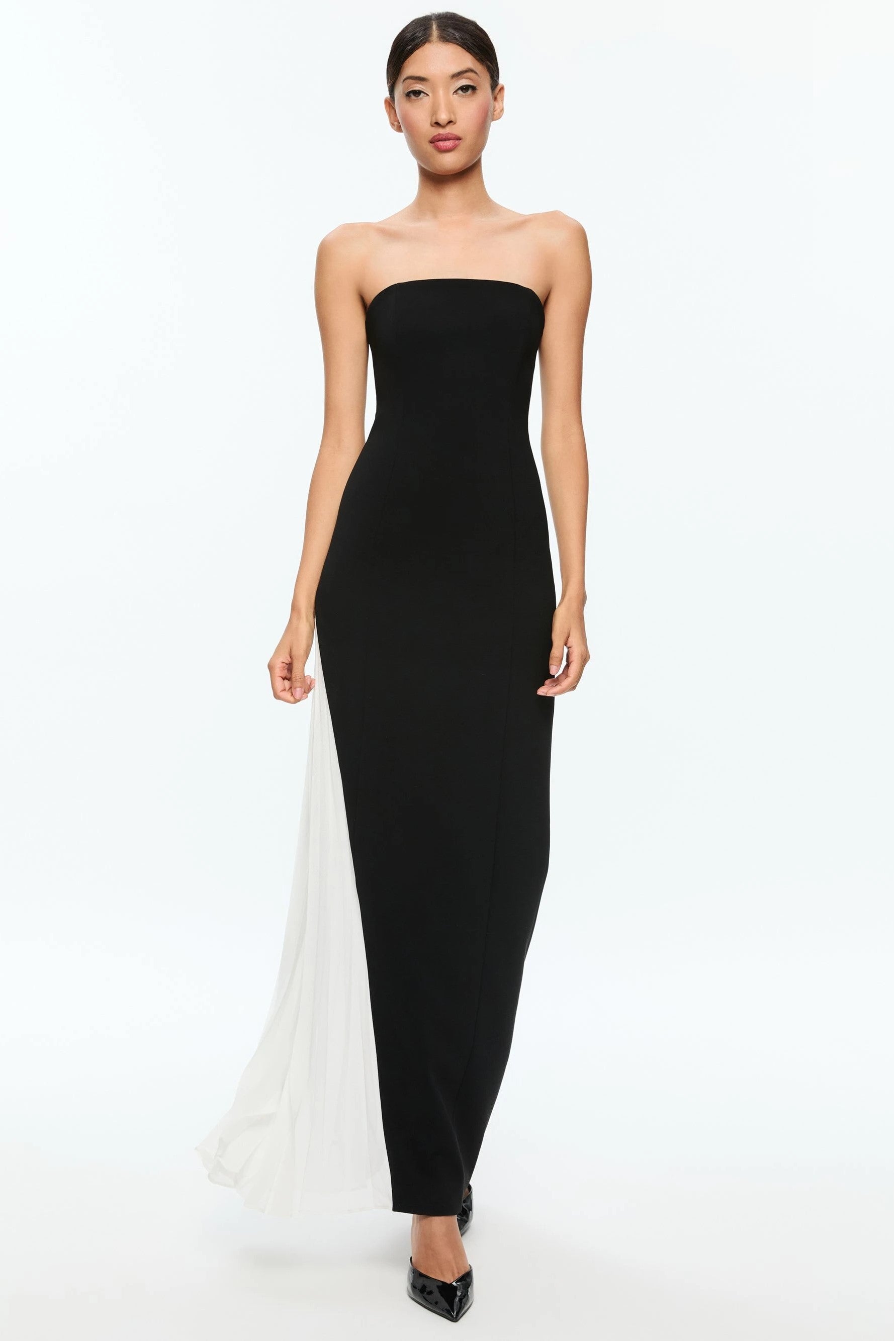 Alice & Olivia Retha Strapless Maxi Dress with Pleated Godet - Elegant Formal Gown for Weddings, Prom & Evening Events | Women's Luxury Party Dress