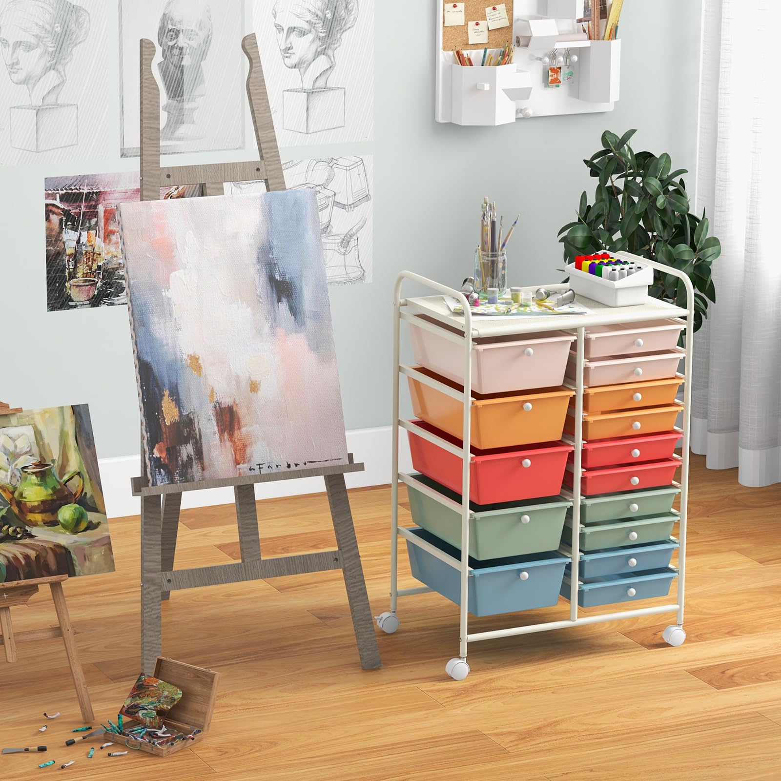 Giantex 15-Drawer Rolling Storage Cart with Wheels - Mobile Organizer for Classroom, Office, Home, School, Craft & Art Supplies - Perfect for Teachers, Students & DIY Projects