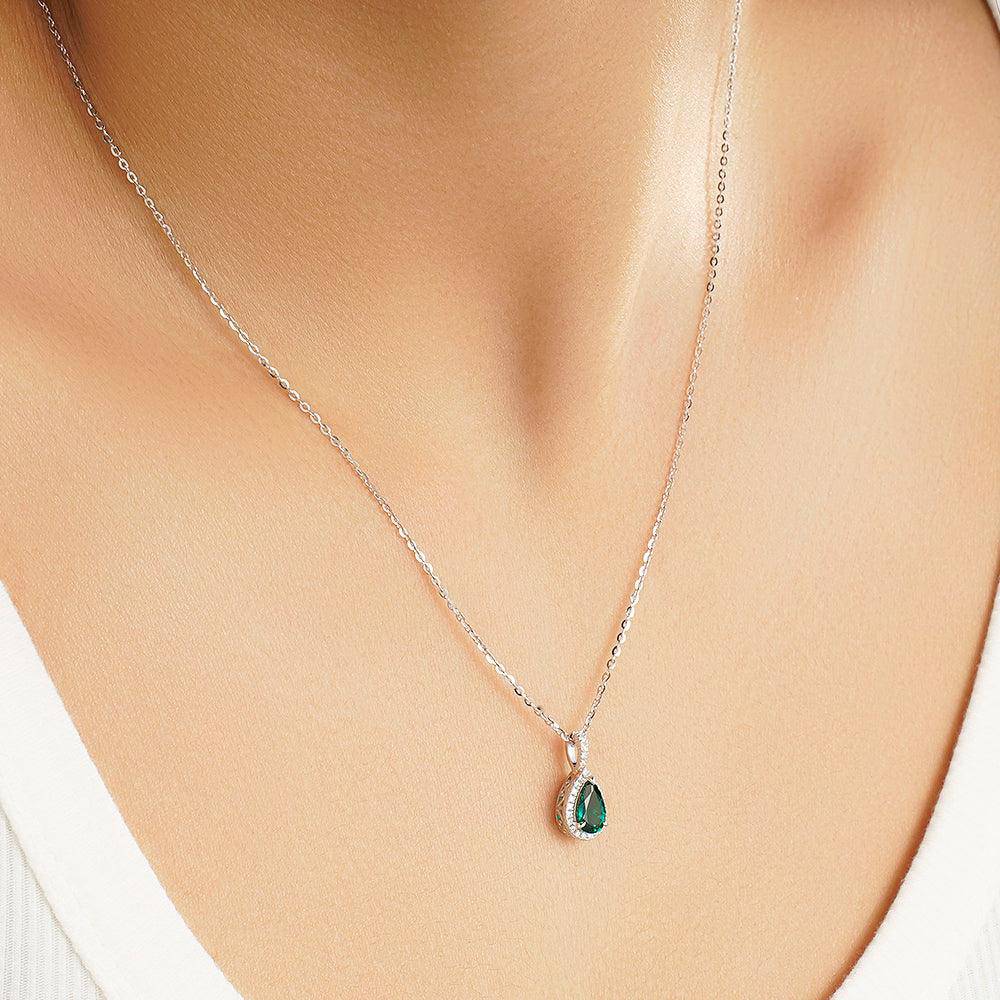 1 CT. Pear Shaped Emerald Pendant with Pavé Diamond Halo - Elegant Green Gemstone Jewelry for Women, Perfect for Weddings, Anniversaries & Special Occasions