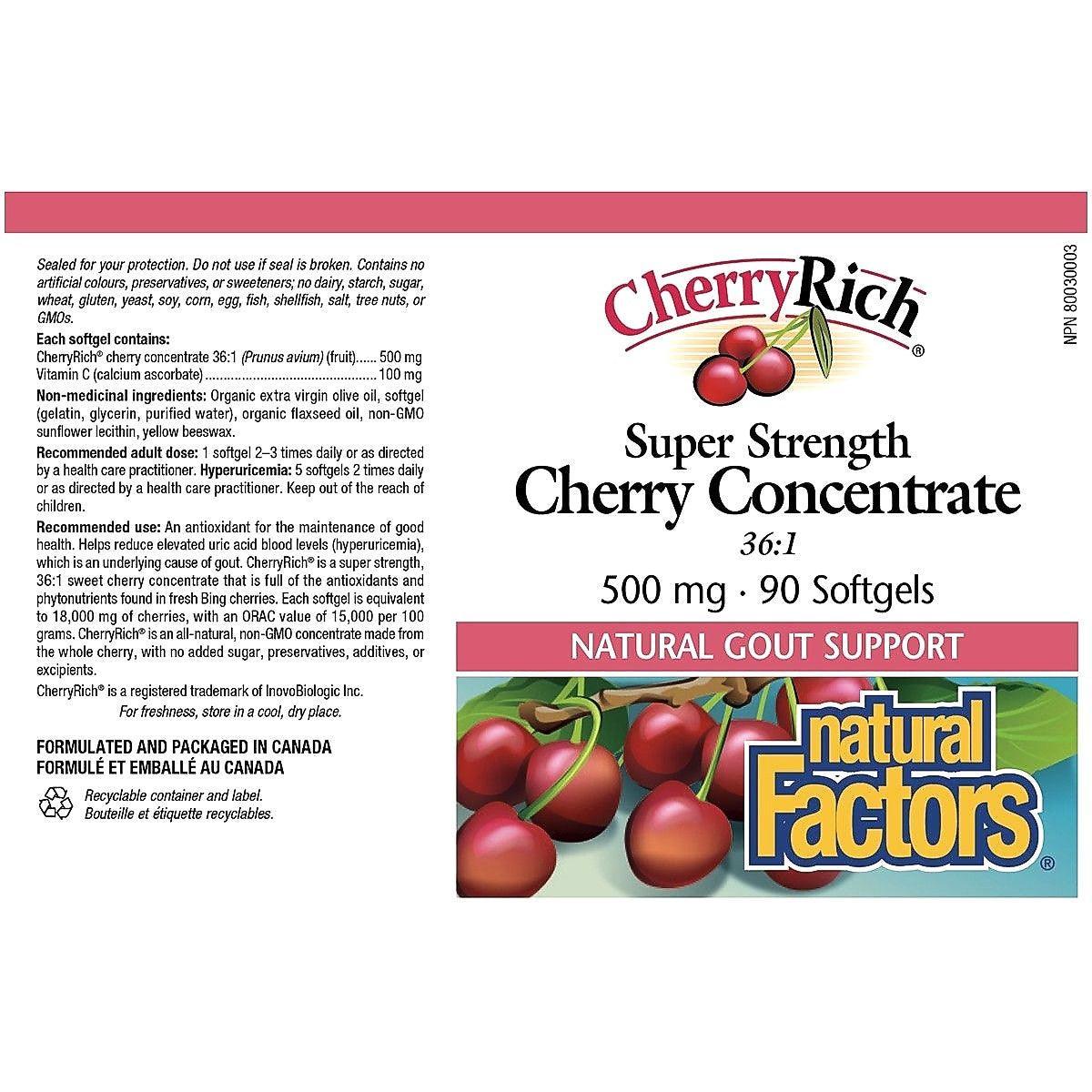 Natural Factors Cherry Concentrate 500mg - 90 Softgels for Joint Support & Antioxidant Benefits - Perfect for Arthritis Relief & Daily Wellness Supplement