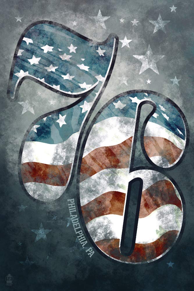 Philadelphia Pennsylvania Americana 76 Stars and Stripes 95645 - 24x36 Signed Art Print, Vintage Wall Decor Poster for Home Office & Patriotic Gift