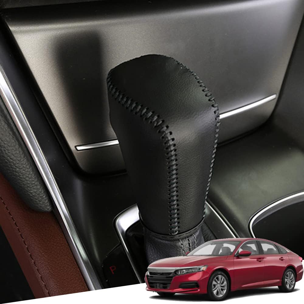 Premium Genuine Leather Automatic Gear Shift Knob Cover - Black Stitched Interior Accessory for 2018-2022 Honda Accord 10th Gen | Enhances Grip & Protects Gear Shift | Perfect for Daily Commute & Road Trips