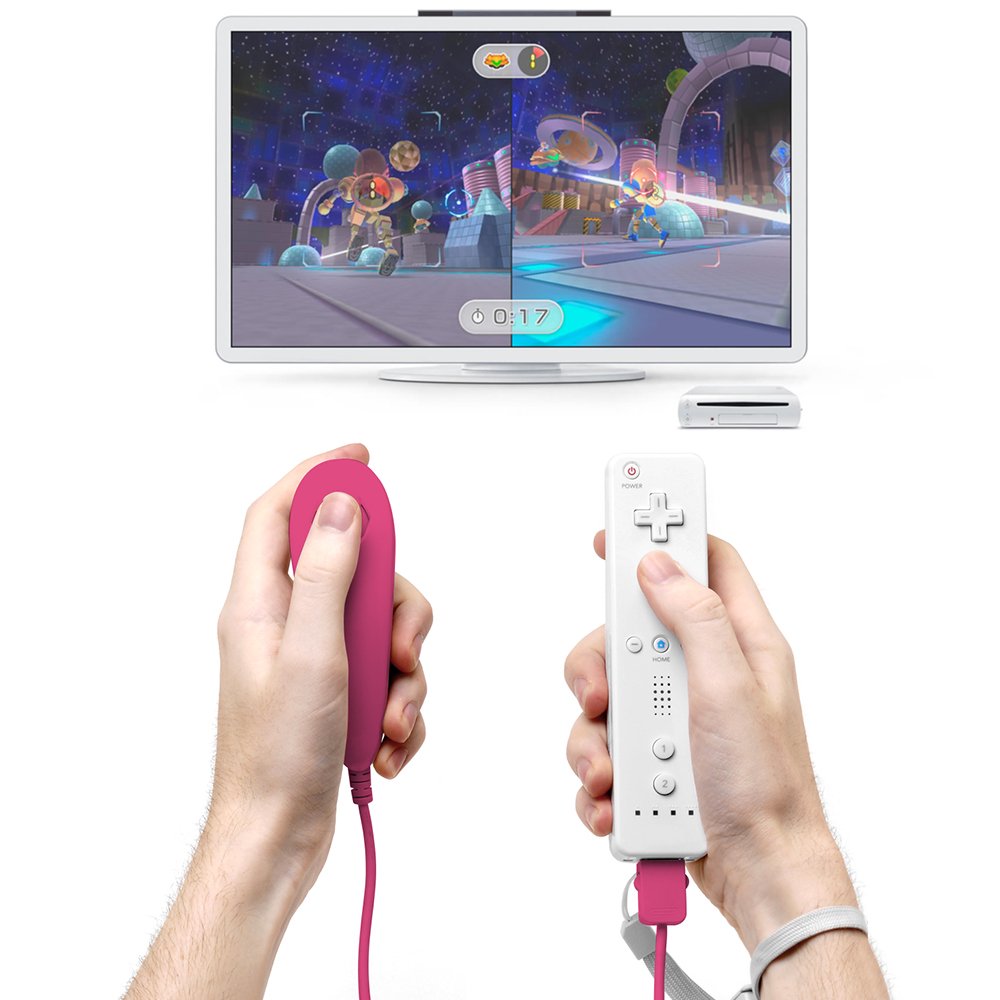 AFUNTA Wii U Nunchuck Controller - 2 Pack Replacement for Wii U Video Game Accessories (Pink) - Perfect for Multiplayer Gaming and Motion Control Fun
