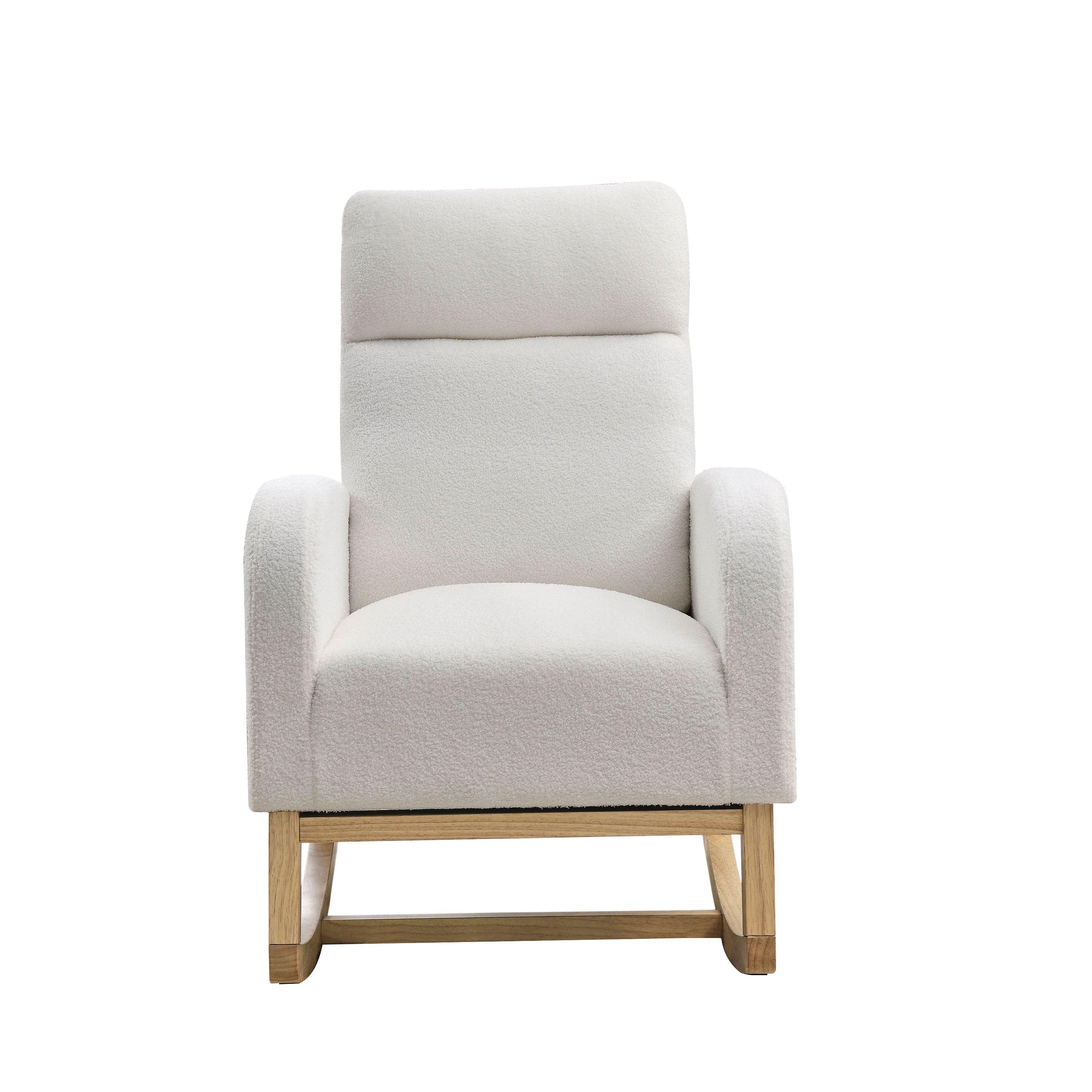 27.6W Modern High Back Accent Rocking Chair with Side Pockets - Teddy White (Ivory) for Living Room, Lounge, Nursery & Reading Nook