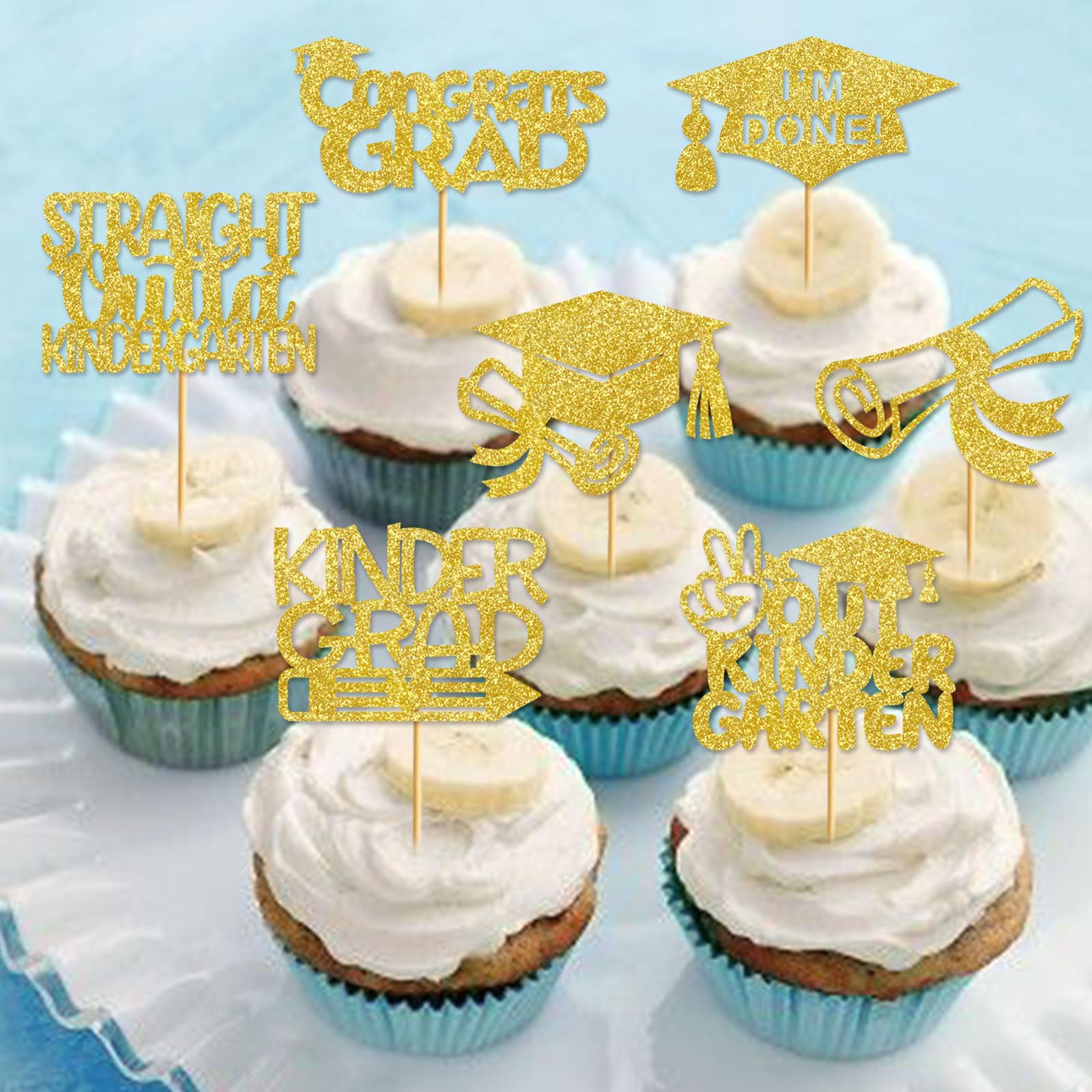 24Pcs Gold Kindergarten Graduation Cupcake Toppers - Graduation Party Decorations, Cake Picks for Kids, Preschool Celebration Supplies - Perfect for School Parties, Classroom Events & End of Year Celebrations