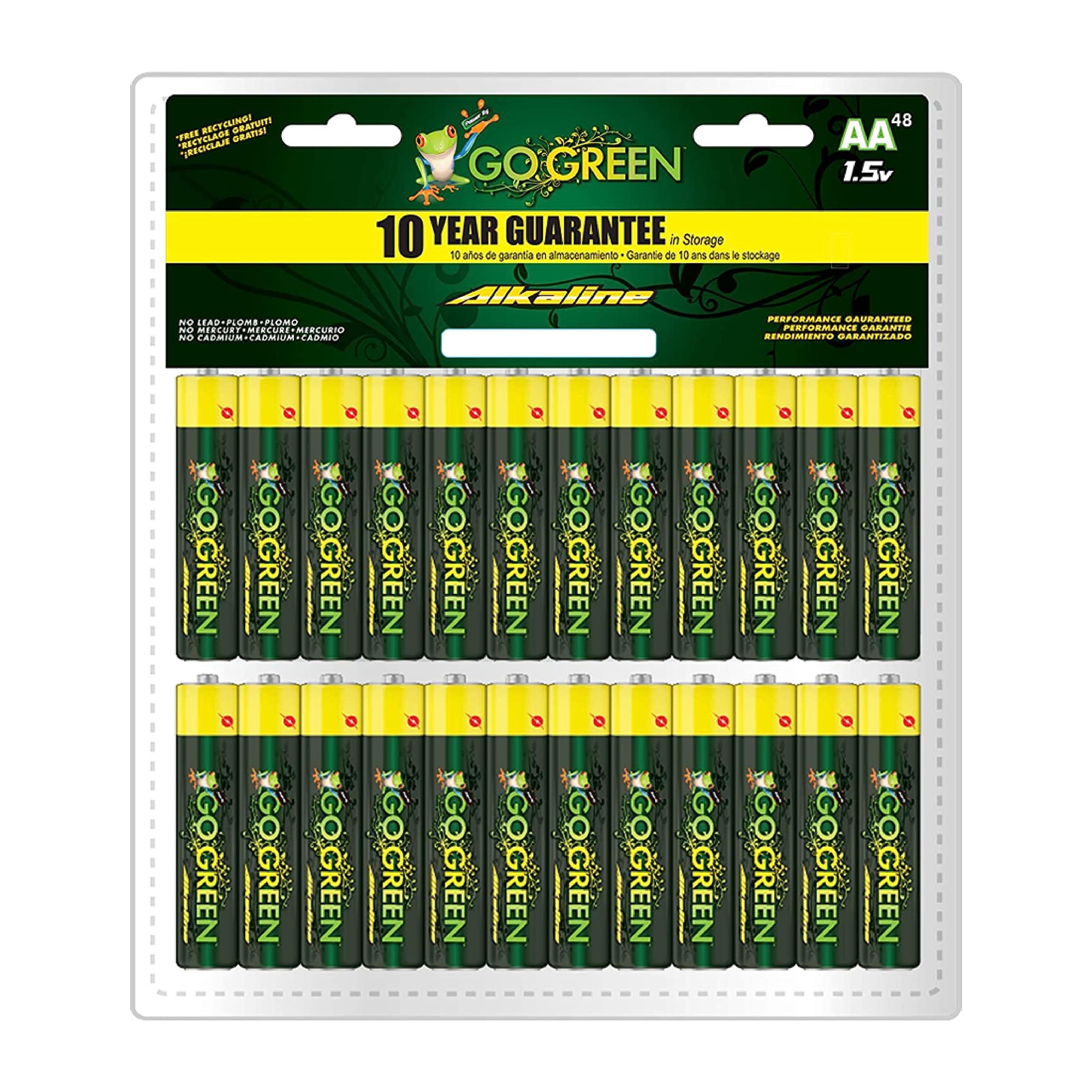 GoGreen Power (24048) Eco Friendly Alkaline AA Batteries 48 Pack - No Lead, Cadmium or Mercury - Long Lasting Power for Toys, Flashlights, Remote Controls & Electronics