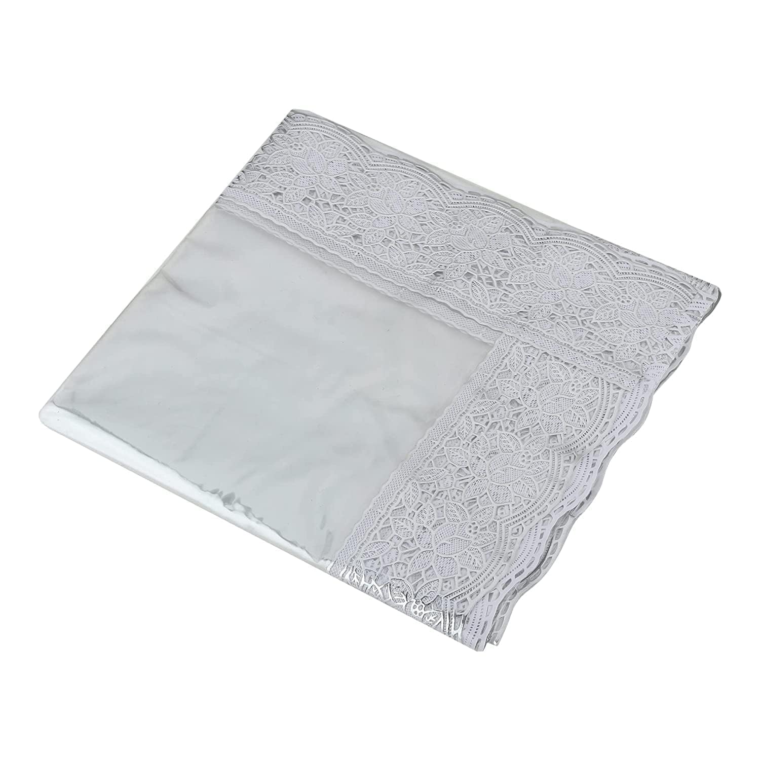 Kuber Industries 70x45 Inch Waterproof White Lace Transparent Dining Table Cover - Fits 4 Seater Tables, Elegant Tablecloth for Restaurants, Weddings & Home Decor