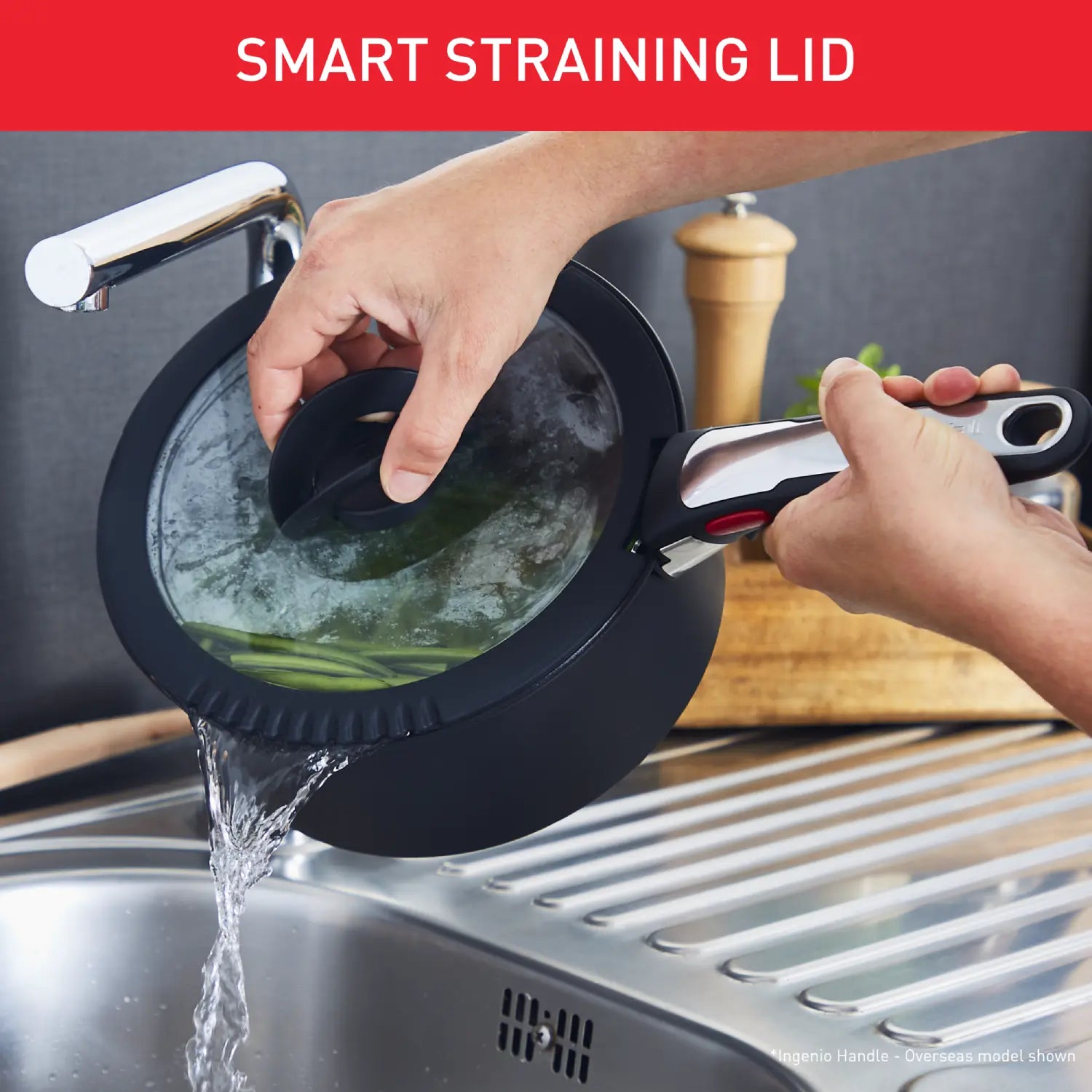 Tefal Ingenio 3-Piece Draining Lids Set (16cm, 18cm, 20cm) - Perfect for Pasta, Vegetables & Healthy Cooking